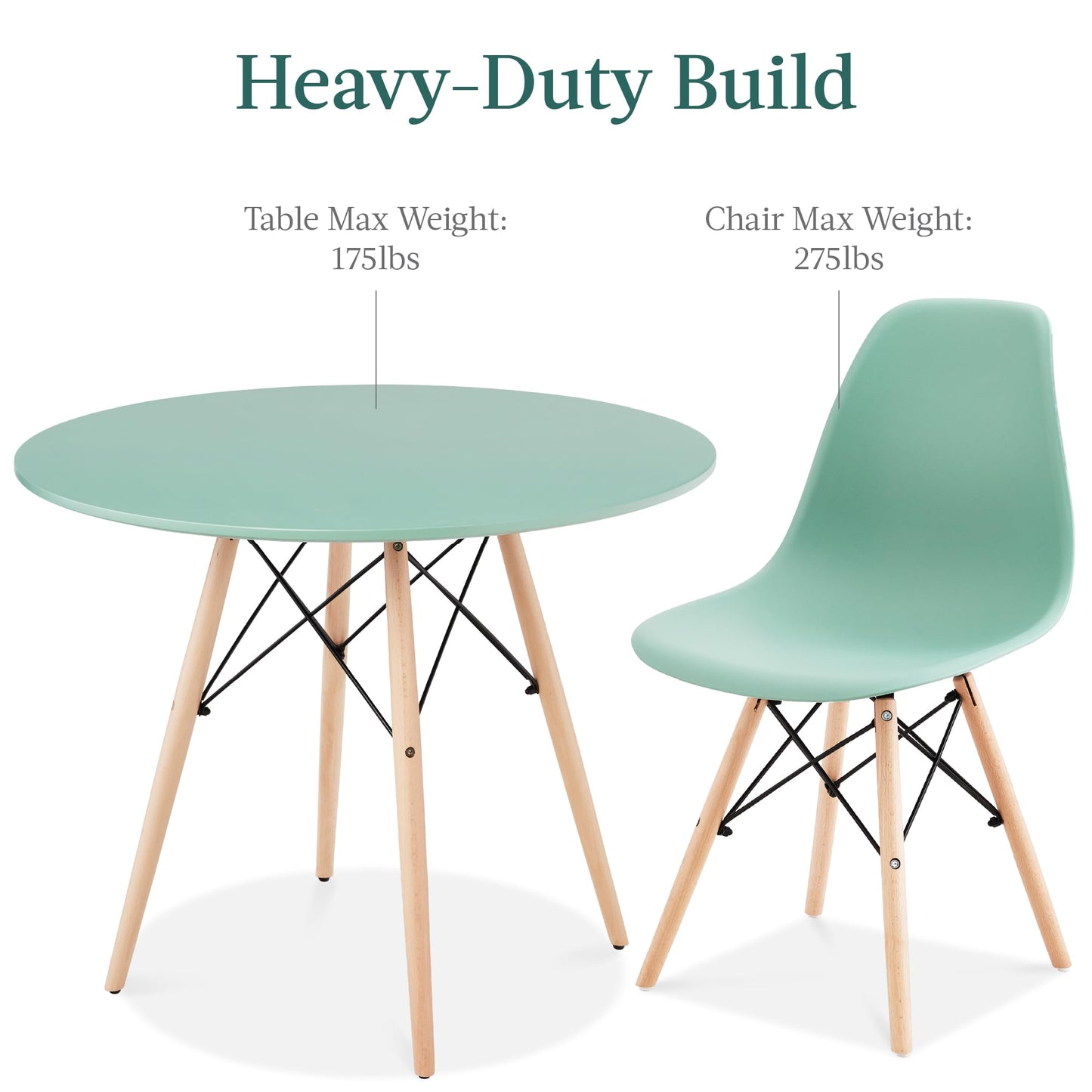 Best Choice Products 5-Piece Dining Set, Compact Mid-Century Modern Table & Chair Set for Home, Apartment w/ 4 Chairs, Plastic Seats, Wooden Legs, Metal Frame - Light Green/Oak