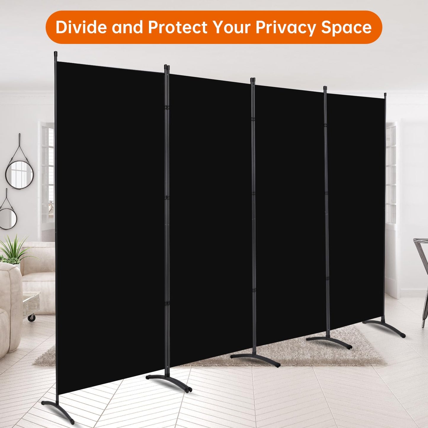 Room Divider 6FT Folding Privacy Screens, 4 Panel Partition Room Dividers w/Freestanding Design, Portable Wall Divider for Room Separtation, Fabric Screen Panel for Home Office Bedroom Dorm