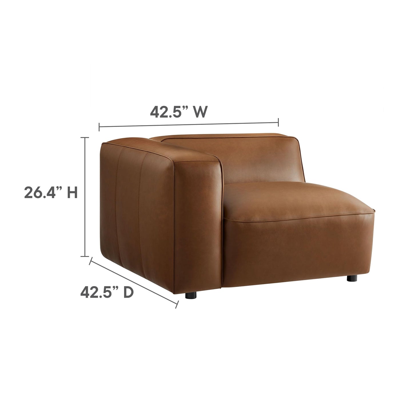 Modway Auren Vegan Leather 6 Piece Modular Sofa in Coffee - Faux Leather 4 Seater Sectional - Comfy Modern L Shaped Sofa - Oversized Mid Century Modern Couch for Living Room
