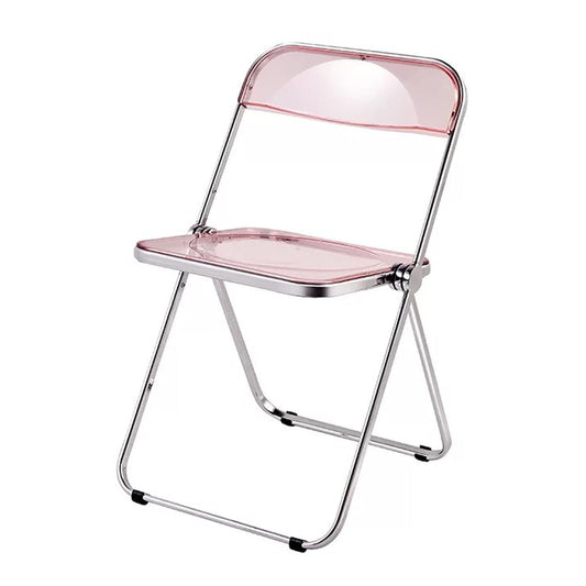 ZREVSB Metal Folding Chair,Transparent Chair,Training Chair,Visitor Chair with Electroplated Frame,Anti-Rust,Wear-Resistant,Easy to Clean, Maximum Load-Bearing 150kg,White (Pink)