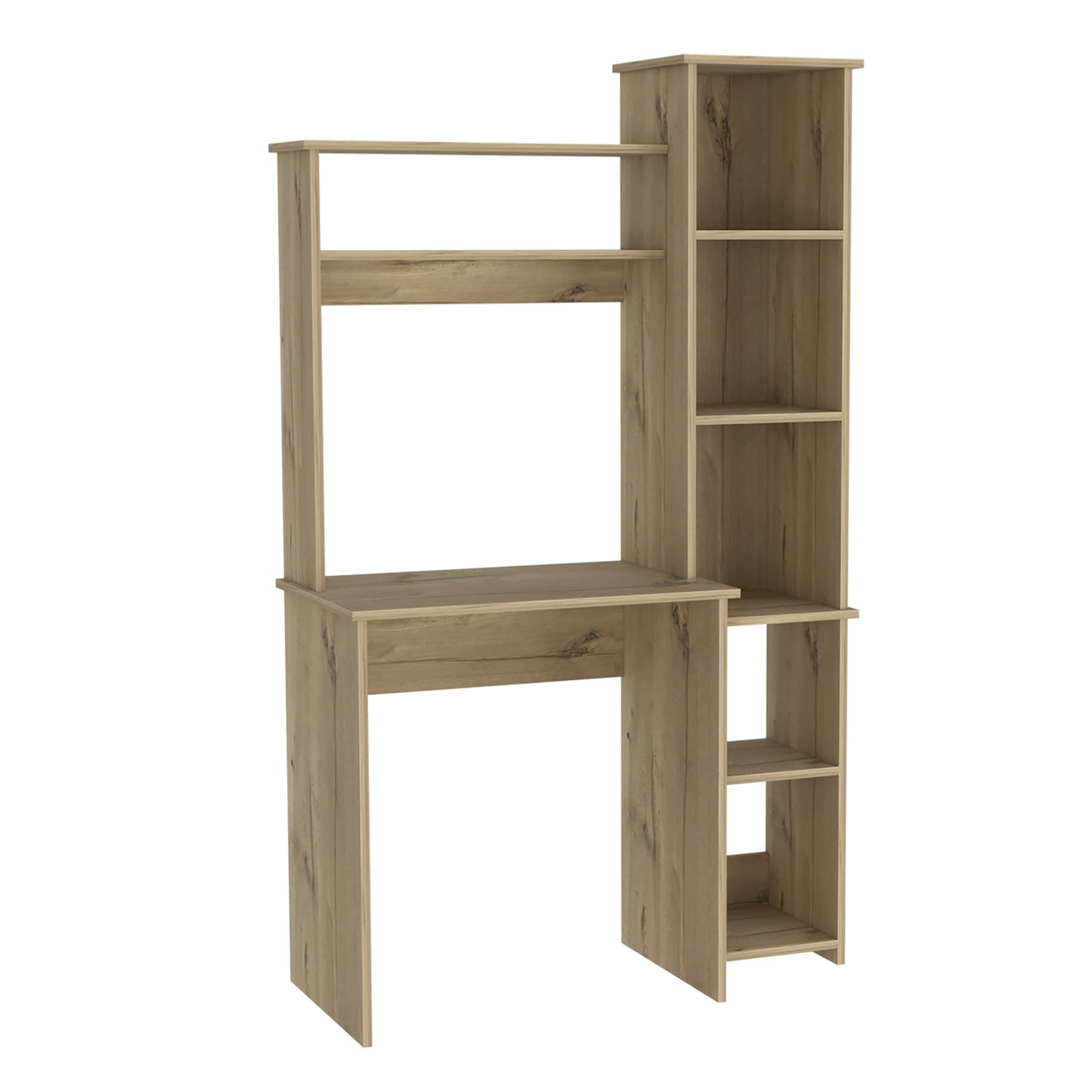 Tuhome Versalles Writing Desk with Two Superior Shelves, Five Side Open Storage Compartments, Space-Saving Modern Workstation Design for Studios and Offices, Ideal for Organization, Books