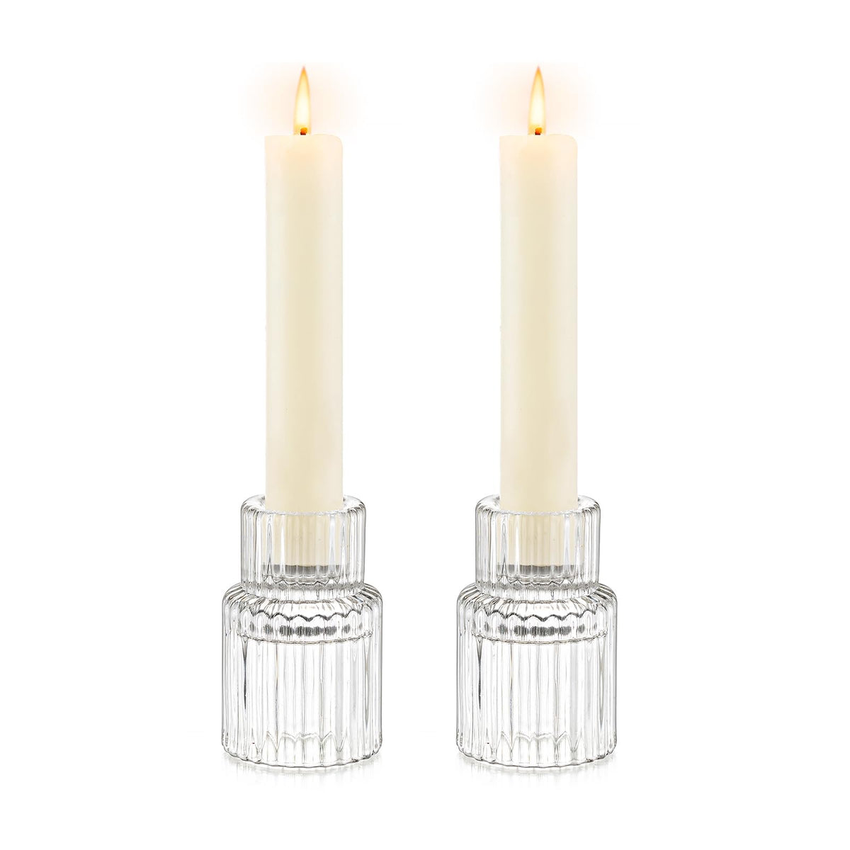Candle Holder Glass Candlestick Holders: Hewory 2PCS Clear Taper Candle Holders Bulk for Table Centerpiece, Glass Candle Holder Candle Stick Holder Decor for Christmas Wedding Party Bridal Showers