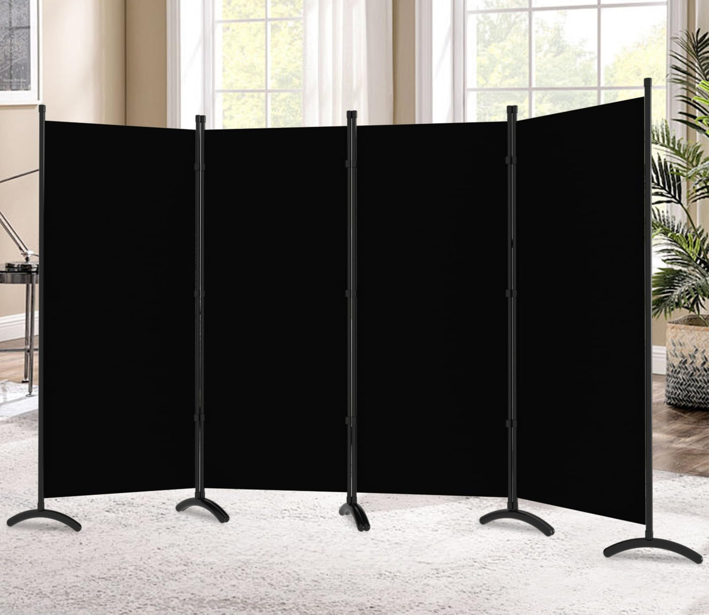 Room Divider-Folding Privacy Screens, 6 ft Partition Room Dividers Wall for Separation, Home, Office, Classroom, Studio (Black, 4 Panel)