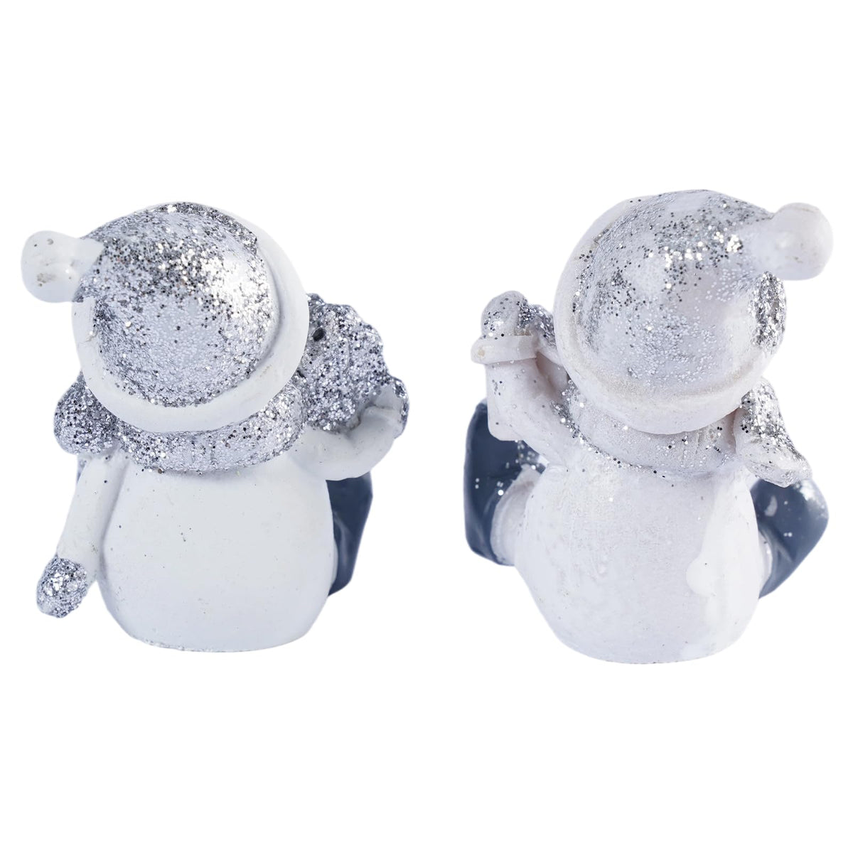 Brizoria Snowman Decor Christmas Decorations Indoor Sitting Resin Figurines Set of 2 Silver Glitter Finish with Gift Box and Lantern Winter Tabletop Mantel Shelf Holiday Display