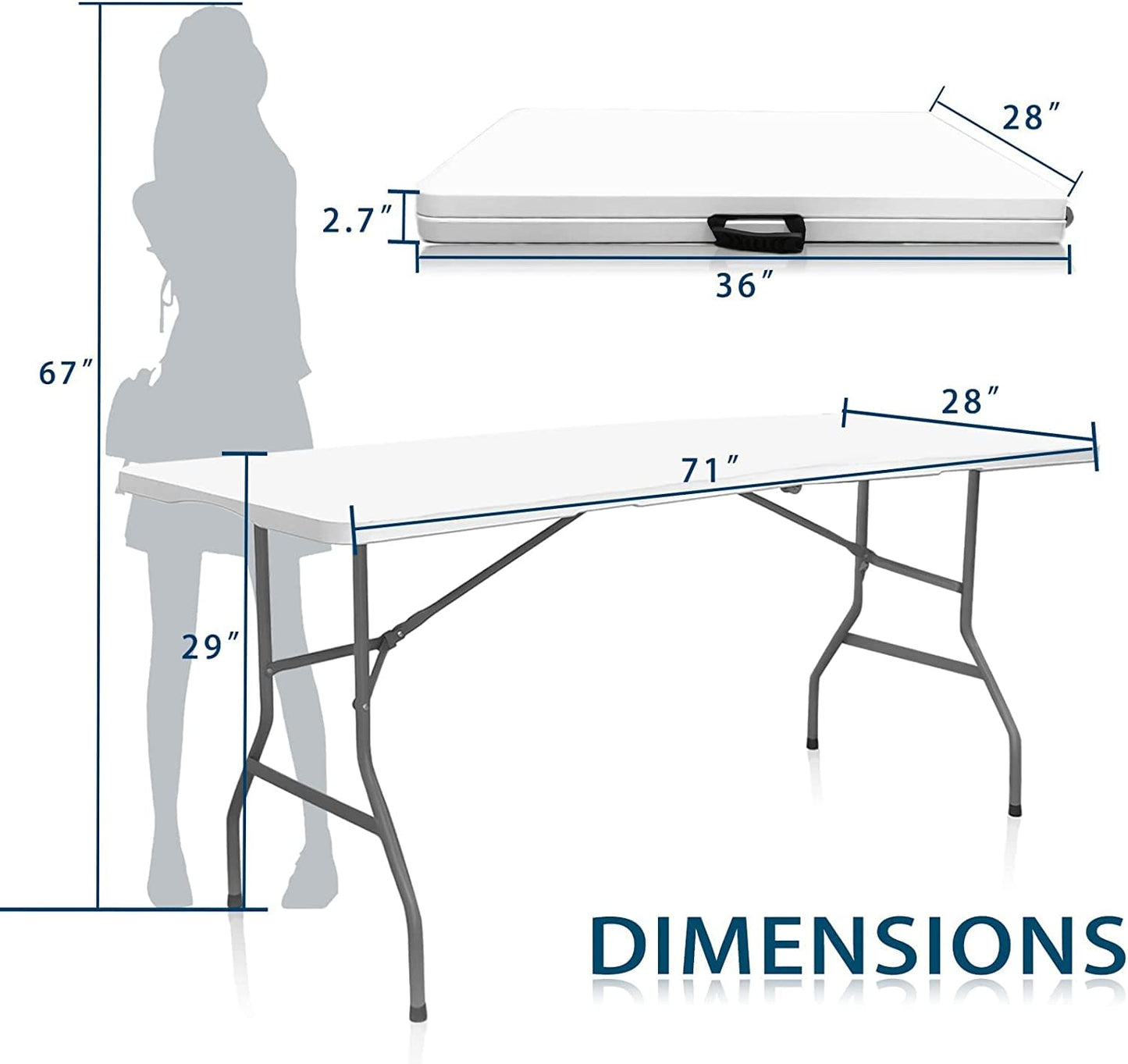 HiEthan 6FT Fold in Half Folding Table, 330Lbs Heavy Duty Portable Plastic Table with Built-in Handle, Indoor Outdoor Utility Desk for Picnic Party Camping(6ft)