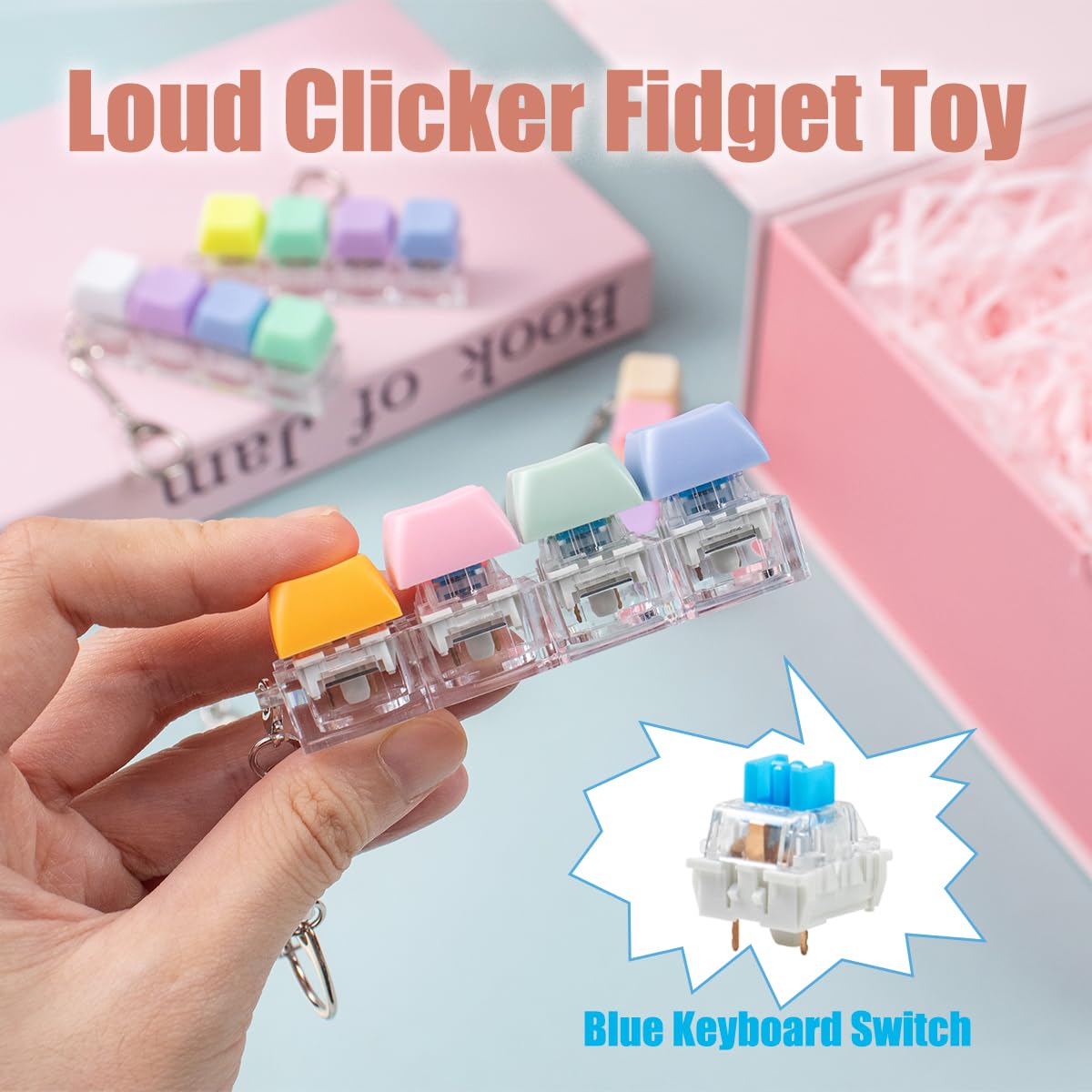 5Pcs Keyboard Fidget Toy, Colorful Loud Fidget Keyboard Keychain 4-in-1 Keyboard Clicker Fidget Toy Stress Relief, Fidget Sensory Fun Toys for Anxiety Decompression