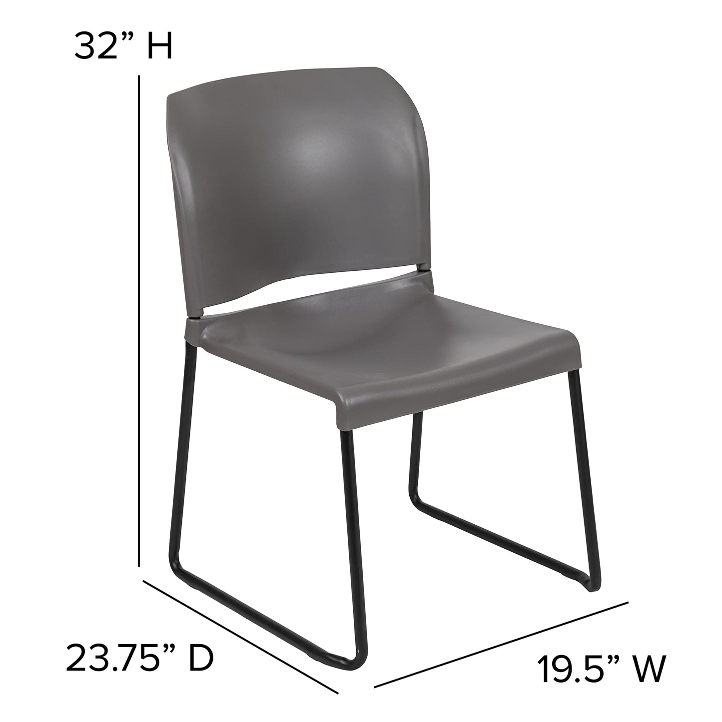 Flash Furniture HERCULES Series 880 lb. Capacity Gray Full Back Contoured Stack Chair with Black Powder Coated Sled Base