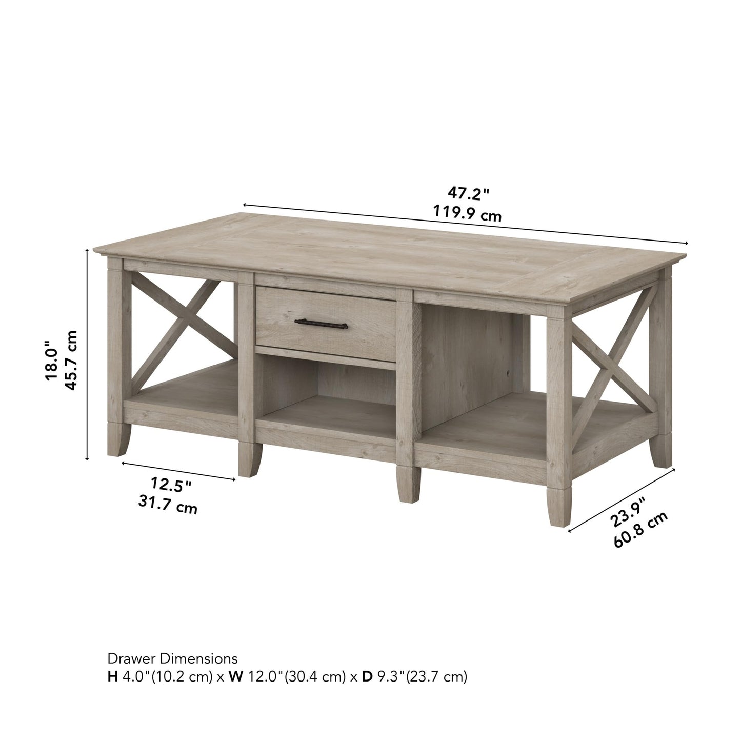 Bush Home Key West Coffee Table with Storage in Washed Gray
