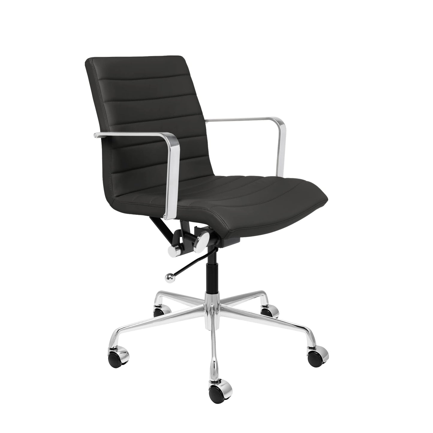 Laura Davidson Furniture SOHO II Ribbed Office Chair - Mid Back Desk Chair, Ergonomically Designed with Arm Rest & Swivel, Made of Faux Leather, Black, Computer Chair