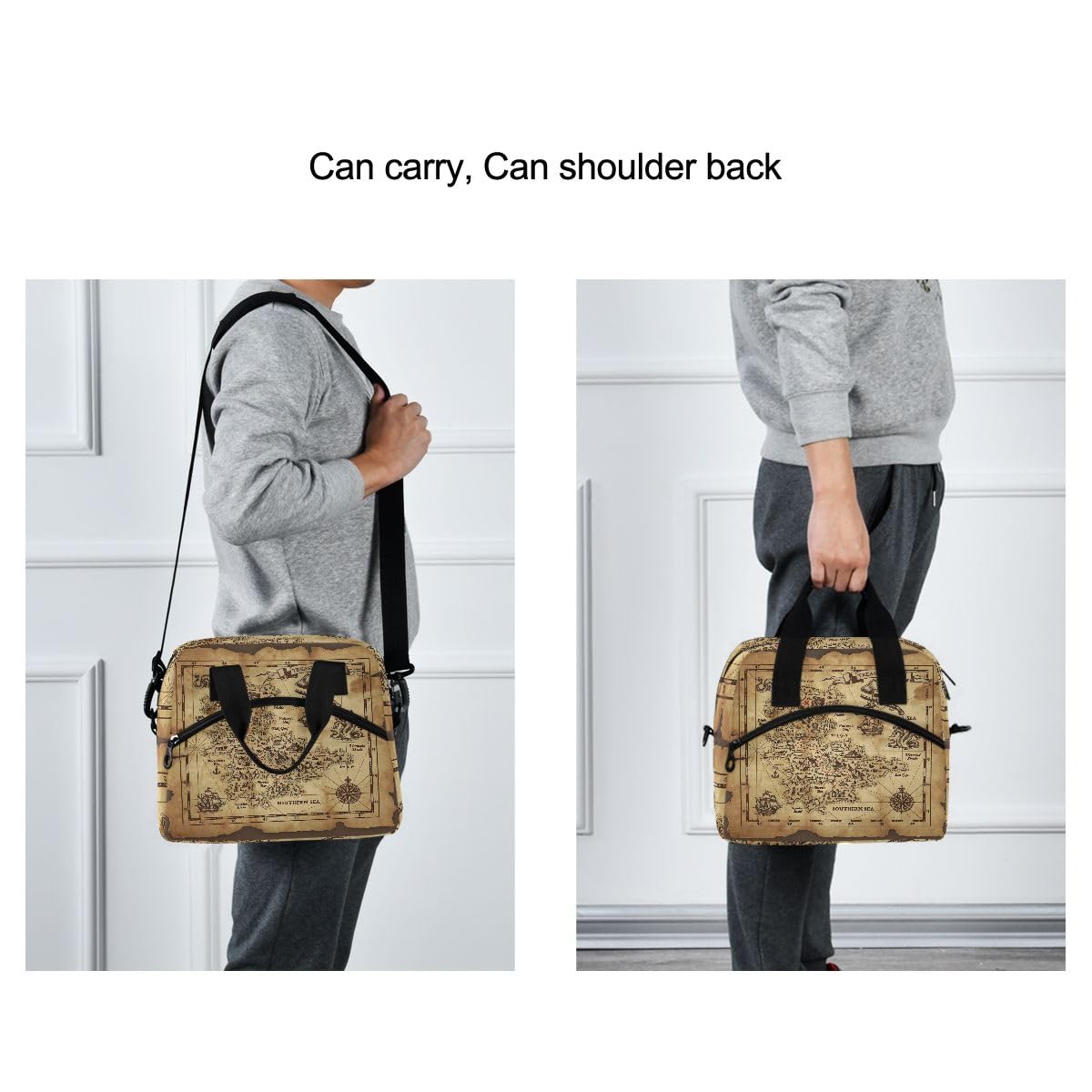 Lunch Bag for Kids Pirate Treasure Map Insulated Cooler Lunch Box Large Capacity Lunch Organizer for Boys Girls