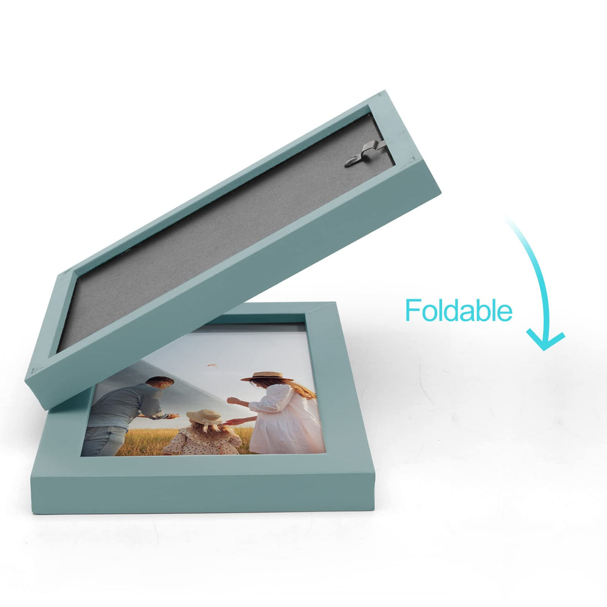 Janreefan Double Vertical & Horizontal 4X6 Picture Frames Hinged Folding Photo Frames in Teal Blue for Wall Hanging or Tabletop Standing, Made of Pine Wood with Real Glass P-S46H64-LAN