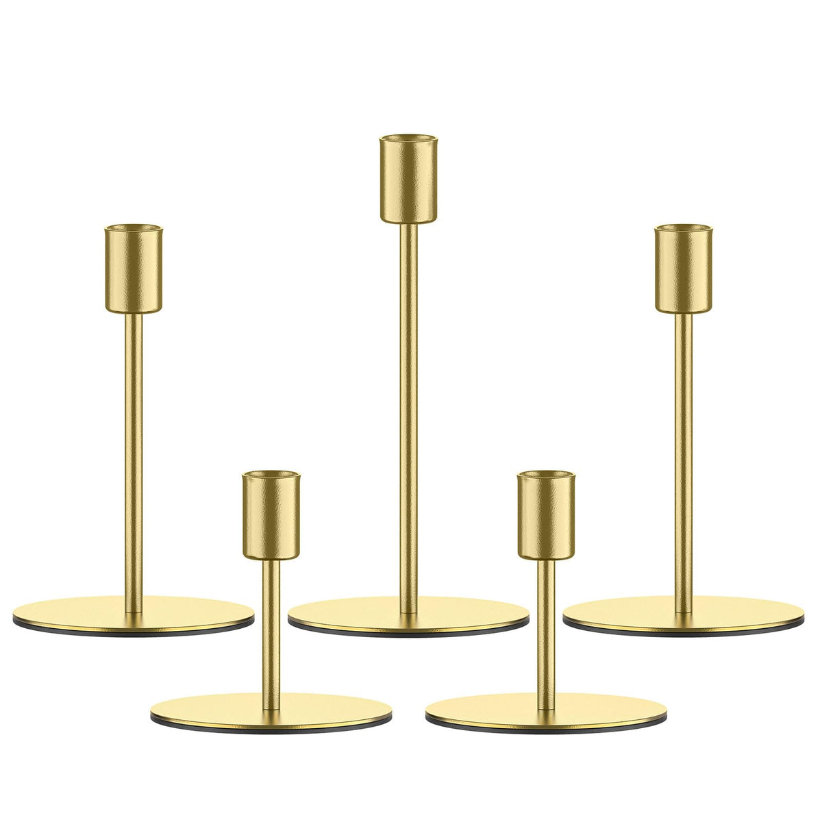 Smtyle Gold Taper Candle Holders for Candlesticks Set of 5 Matte Finial for Wedding Dining Table Centerpiece,Golden Birthday Gifts Decor