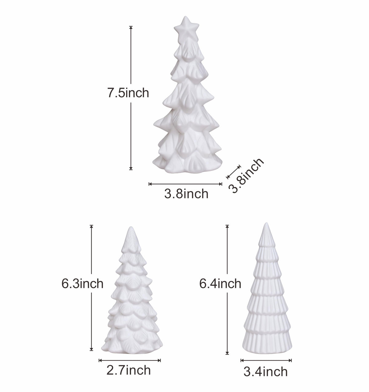 Dlfghos Lighted Ceramic Christmas Tree Decor 3Pcs Small White Christmas Trees with Lights Xmas Tree Figurines for Tabletop Mantel Shelf Fireplace Holiday Decorations for Home and Gift