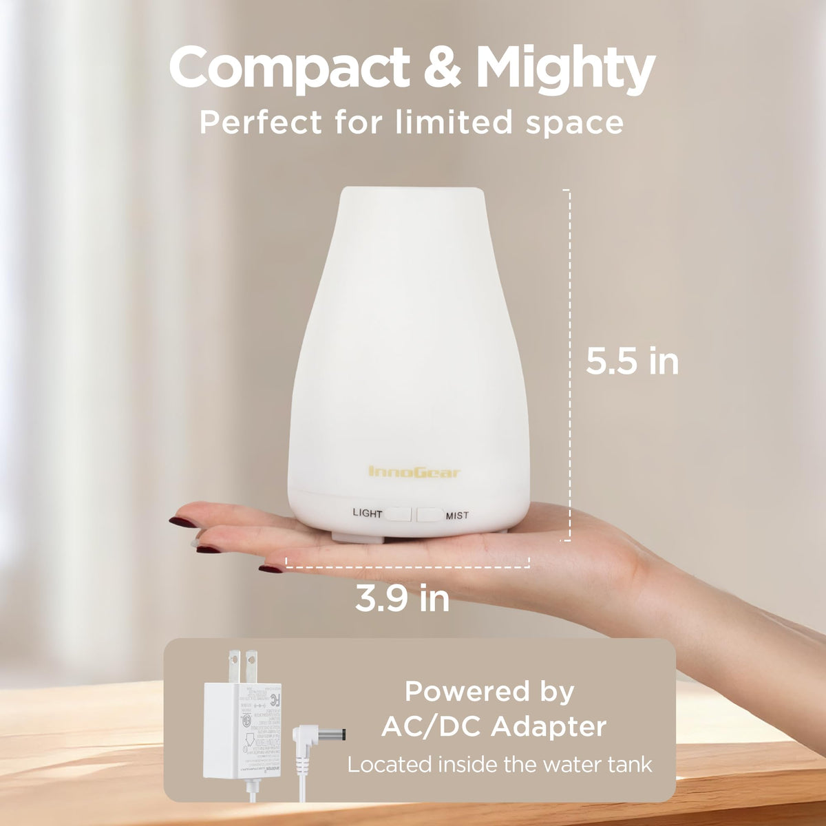 InnoGear Essential Oil Diffuser, Ultrasonic Diffusers for Home Aromatherapy Humidifier for Mother's Gift Bedroom Room 7 Colors LED 2 Mist Mode Auto Off, Basic White