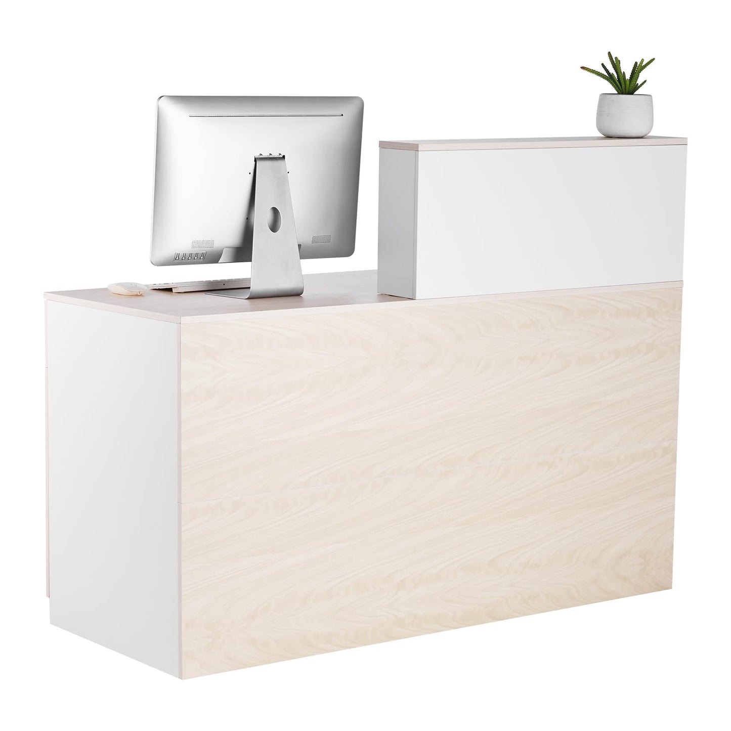VEVOR Reception Desk, 55 Inch Rectangular Front Counter Table, Office Reception Counter with Lockable Drawer and Storage Cabinet, for Checkout, Lobby, Beauty Salon and Office, Natural