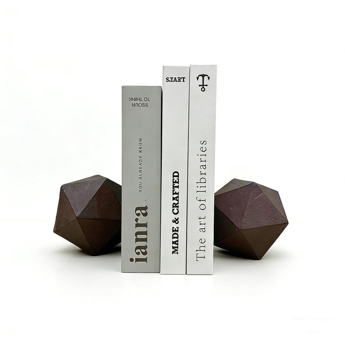 Geometric Bookends Rustic Red Bookstopper Heavy Duty Book Ends Decor