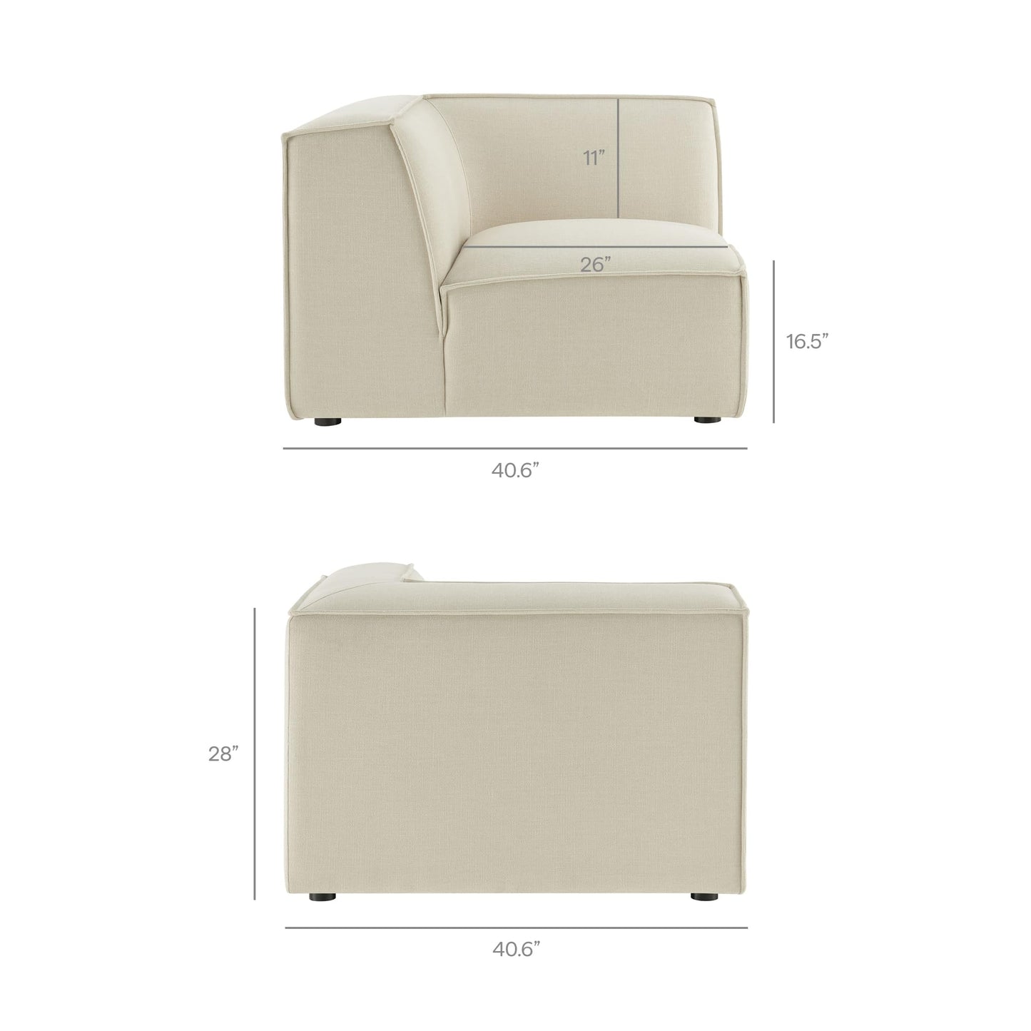 Modway Restore Performance Fabric Upholstered 4-Piece Modular L-Shaped Armless Sectional Sofa in Ecru – Low Profile Couch with Coil Seat Support and French Piping