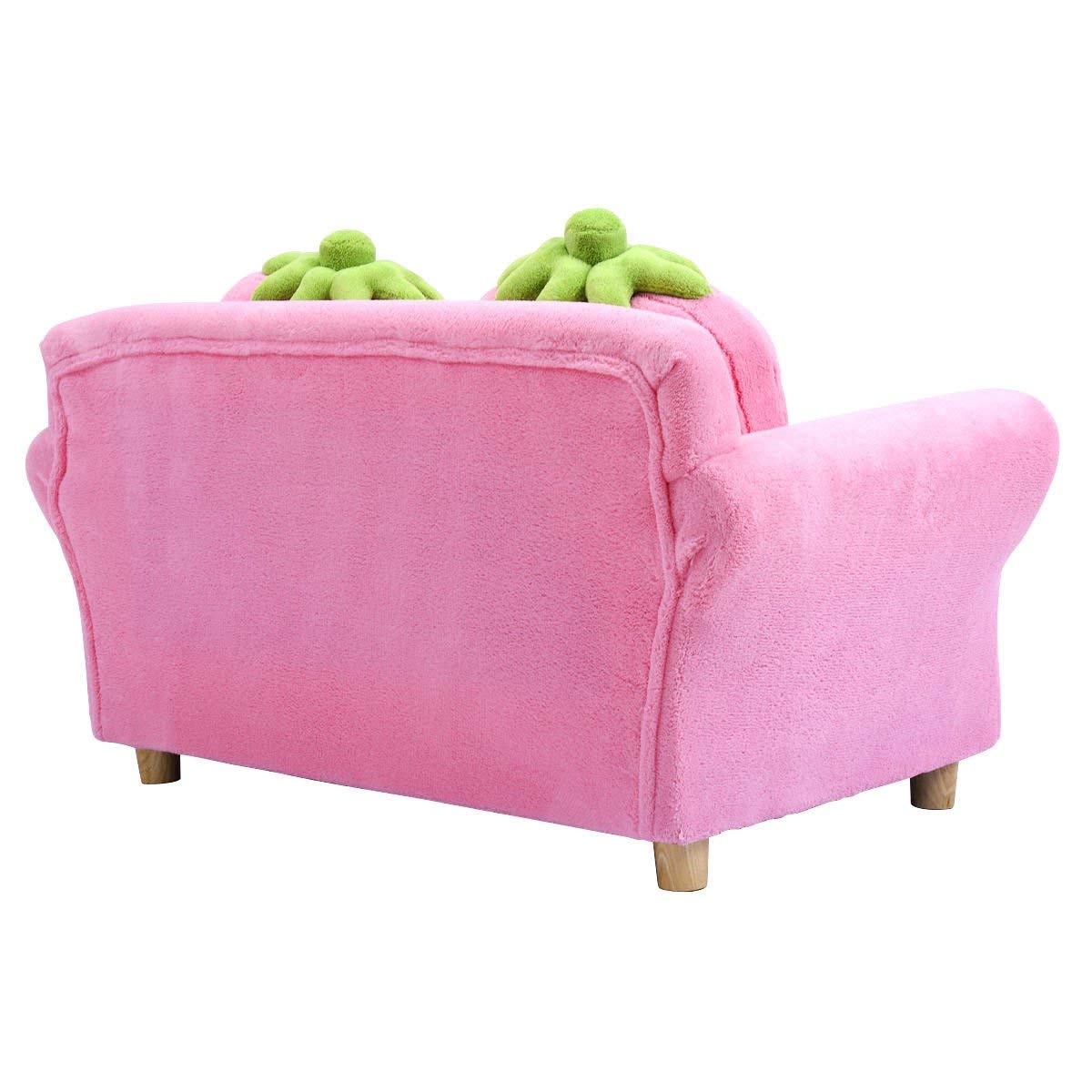 Costzon Kids Couch, Double Seat Pink Children's Sofa with 2 Strawberry Pillows, Toddler Armrest Chair for Bedroom, Living Room, Large Soft for Kids Loveseat for Baby Girls Pets Preschool Gifts