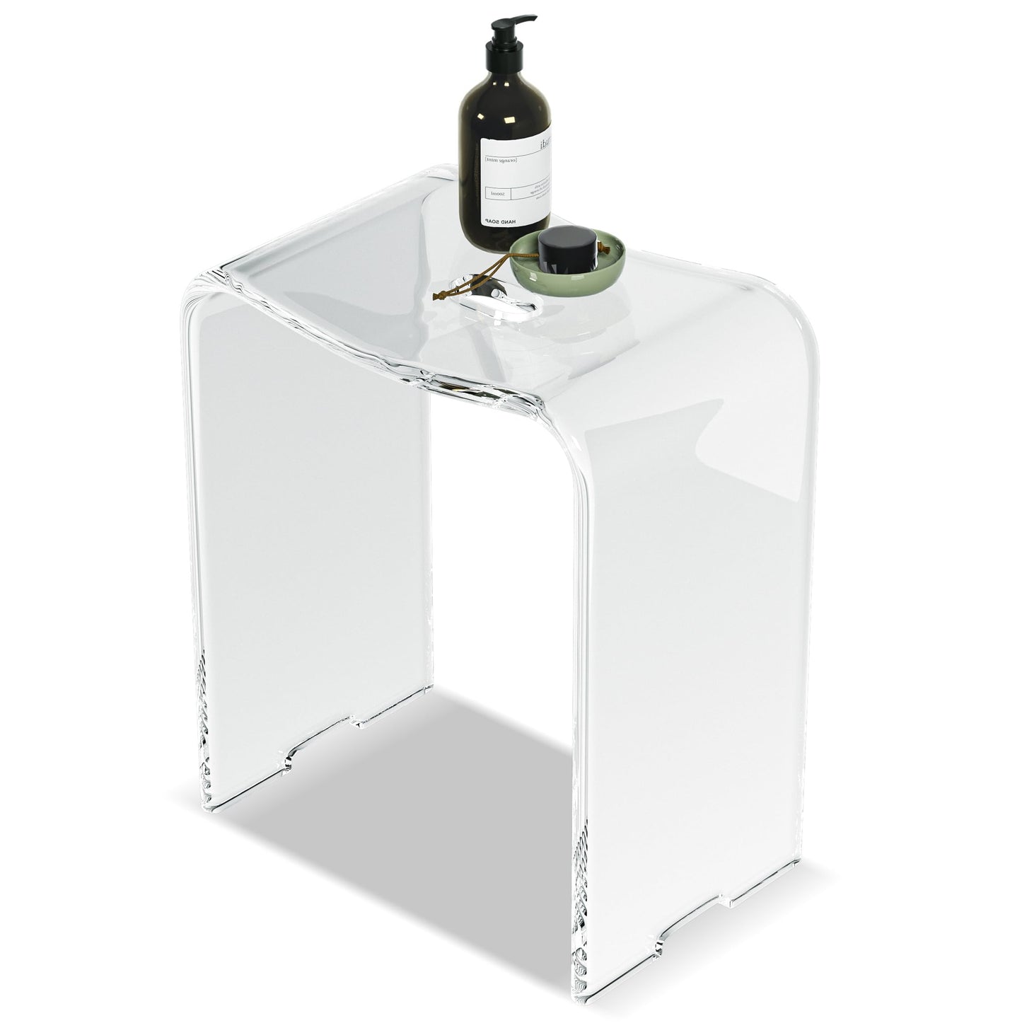 LFTYTUO Acrylic Anti-Skip Shower Bench, Clear Shower Stool for Inside Shower, Modern Shower Chair with Curved Seat & Water Leaking Hole 300LBS Weight Capacity