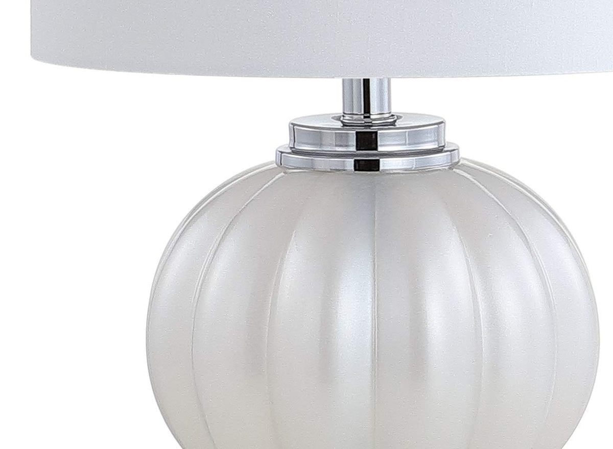 JONATHAN Y 17.5" White/Chrome Glass Table Lamp, Modern Crystal Bedside Lamp for Bedroom Living Room Nightstand, Glam Ribbed Accent Lamp, White Faux Silk Shade, LED Bulb JYL2076A