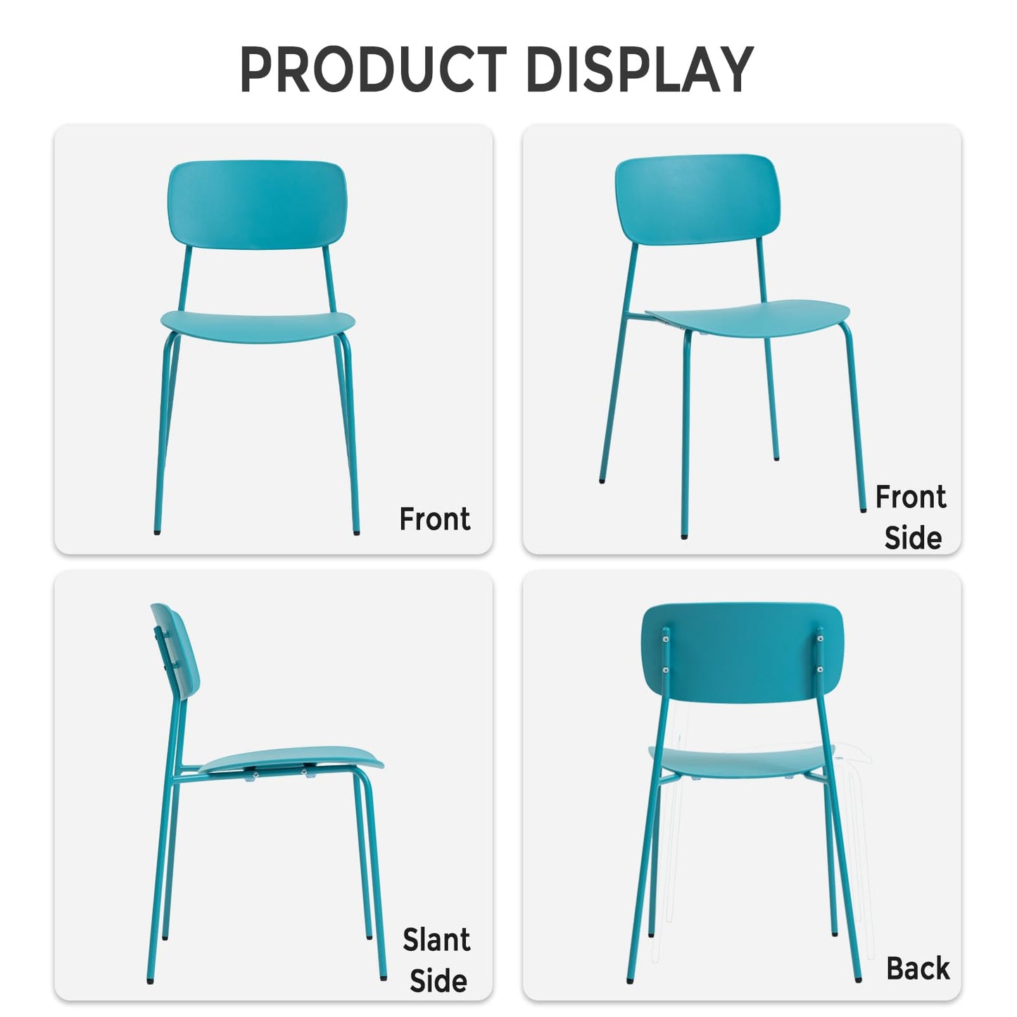 Sidanli Armless Stacking Chairs Set of 4, Office Waiting Room Chairs with Metal Legs and Ergonomic Plastic Seat, Metal Chairs Set of 4 for Conference Reception Dining Room, Blue