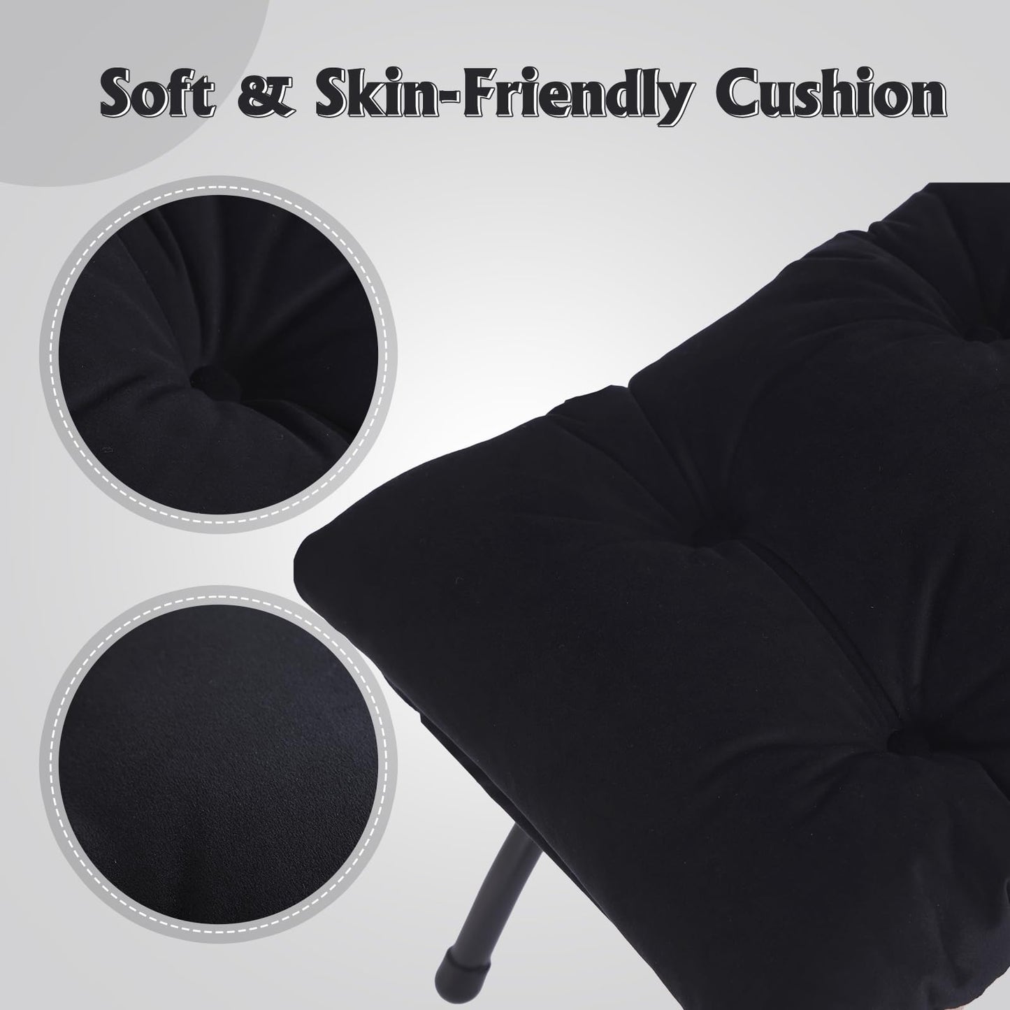 Welnow Folding Foot Stool, Upholstered Small Accent Ottoman with Detachable Thick Cotton Cushion Padded Sofa Stool and Metal Frame for Lazy Chair, Living Room, Bedroom, Black