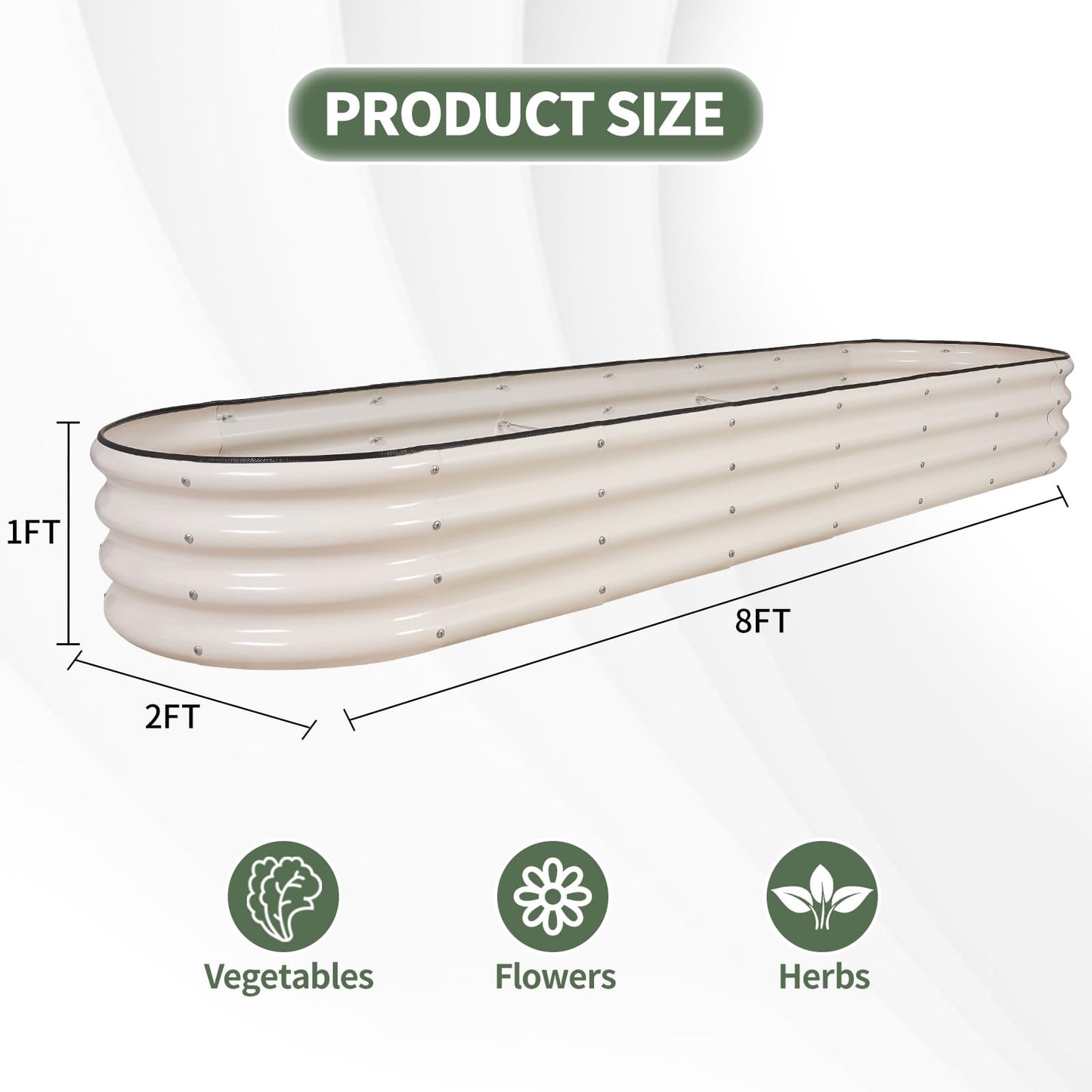 1MORE Galvanized Raised Garden Bed- Planter Garden Boxes Outdoor, Raised Beds for Gardening, 8x2x1ft Metal Garden Bed Kit for Vegetables Flower, Planter Raised Beds with Protective Tape & Tools.White