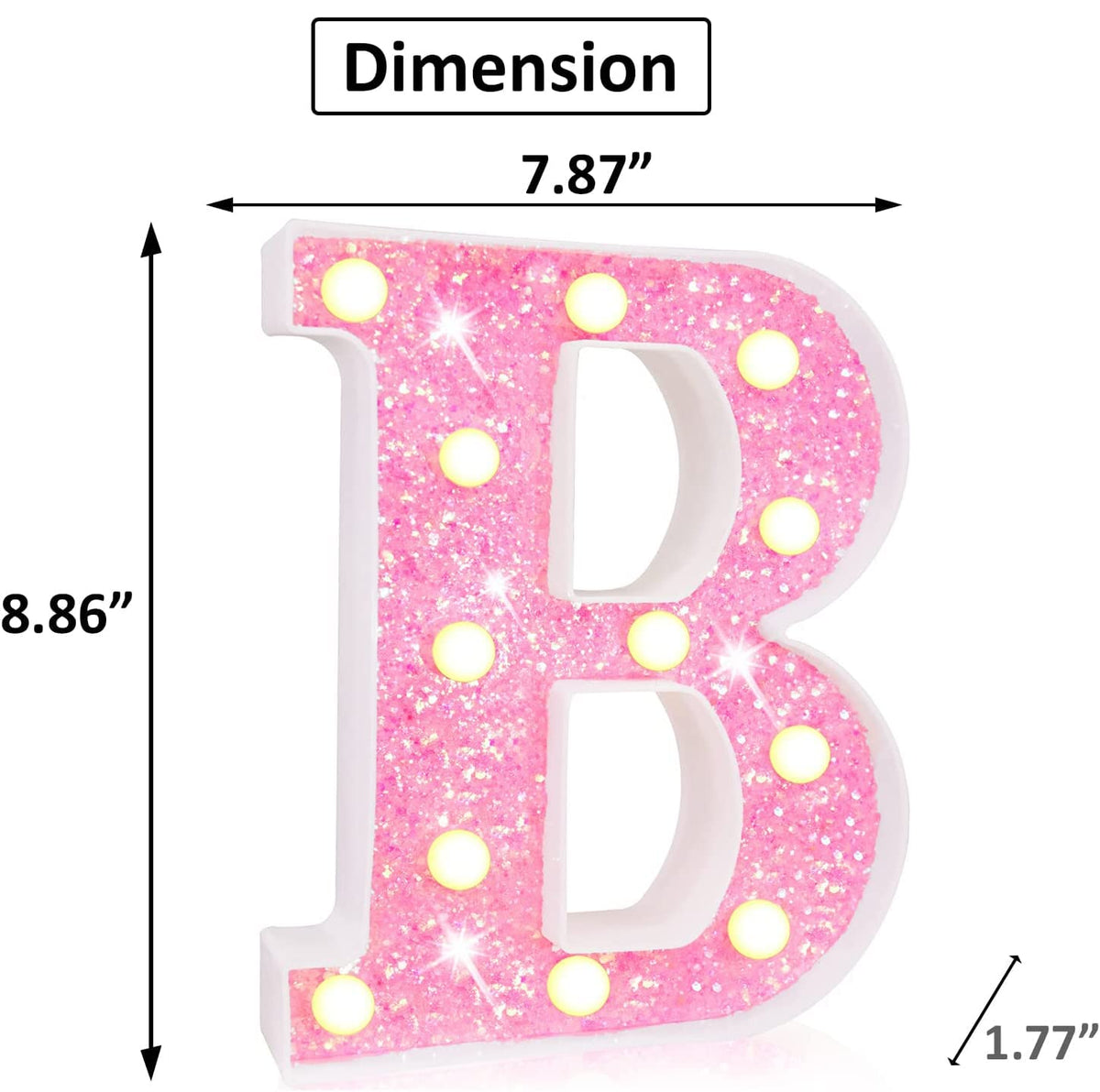 Light Up Letters, Glitter Alphabet Letter Sign Pink LED Marquee Letter Lights Battery Powered for Night Light Girls Bedroom Birthday Party Wedding Home Christmas Decorations Gift for Her-Pink B
