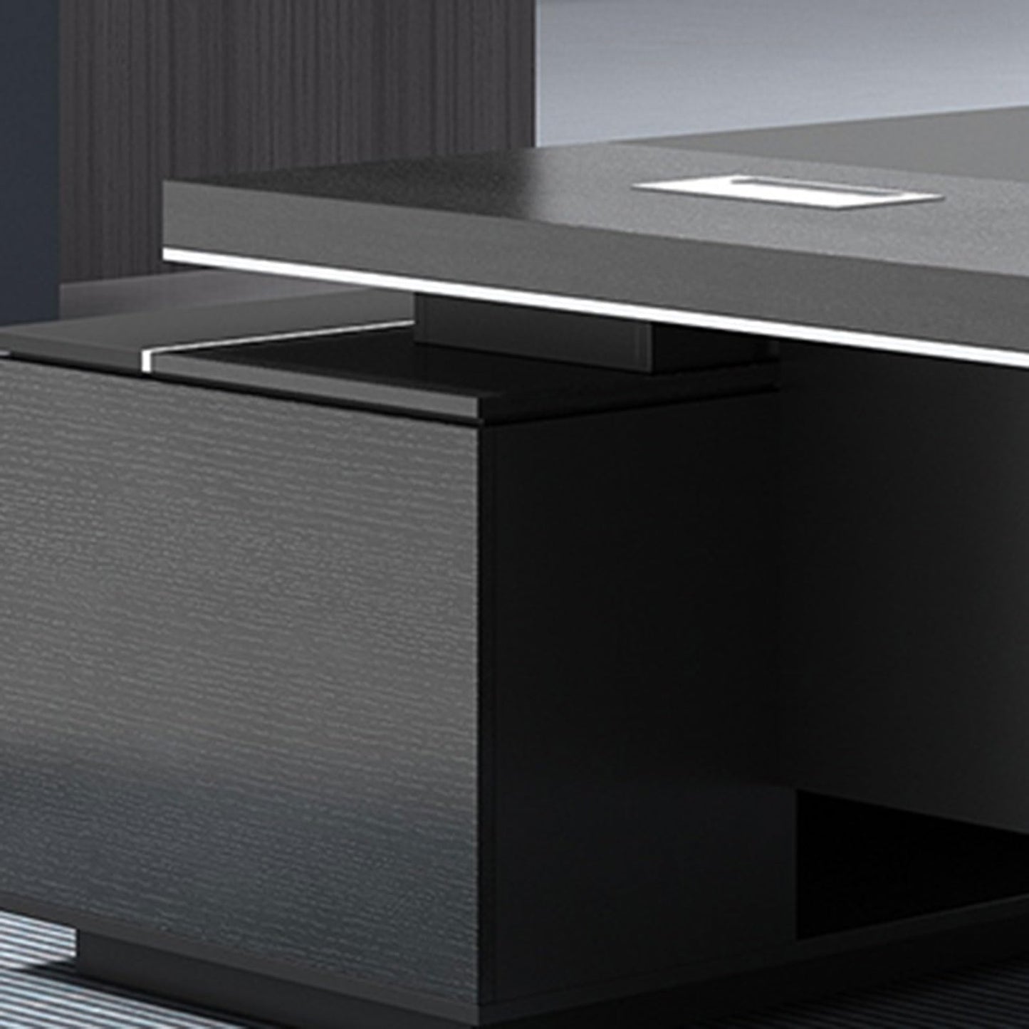 LSIGHTUS L Shaped Corner Executive Desk with File Drawers, Reception Desk with Bottom Shelves Business Furniture Workstation for Home Office