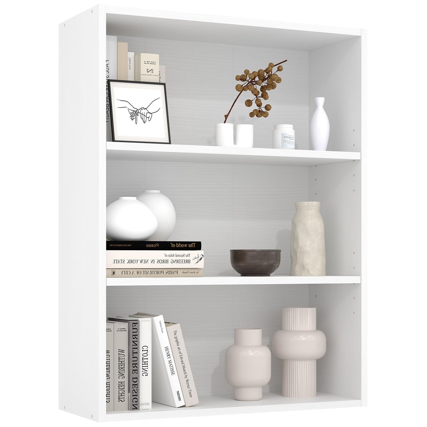 Sweetcrispy Industrial 3 Shelf Bookcase - Large 31.5 Inch Tall Floor Standing Open Bookshelf for Home Office, Living Room, and Bedroom Storage, Display Organizer, White