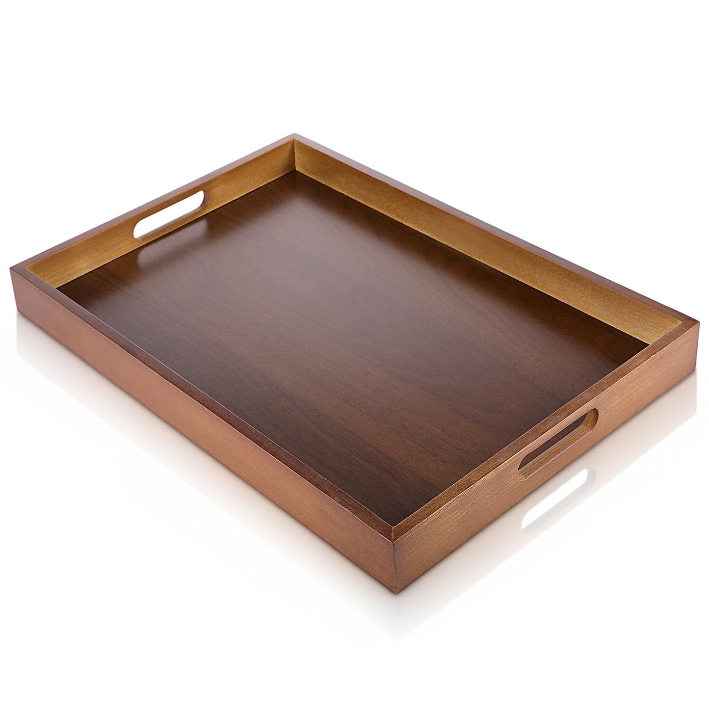 KongTiva 17.3 Inch Acacia Wood Serving Tray with Handles, Large Wooden Ottoman Tray for Breakfast in Bed, Dinner, Coffee Table, Decorative Rectangular Tray for Living Room Bedroom Entryway Kitchen