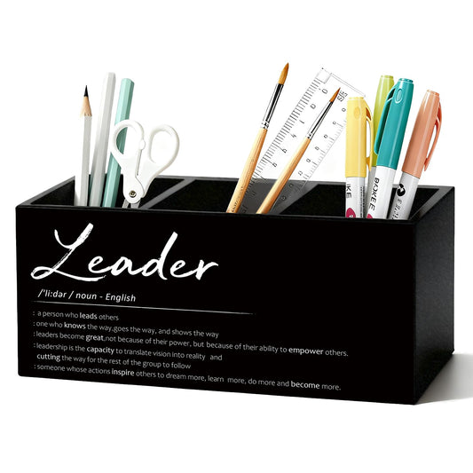 LIANGW Leader Gifts Pen Pencil Holder for Desk, Thank You Appreciation Gifts for Leaders Boss Manager, Leadership Gift Wooden Box Sign Decorations for Office Workplace Desk Tabletop