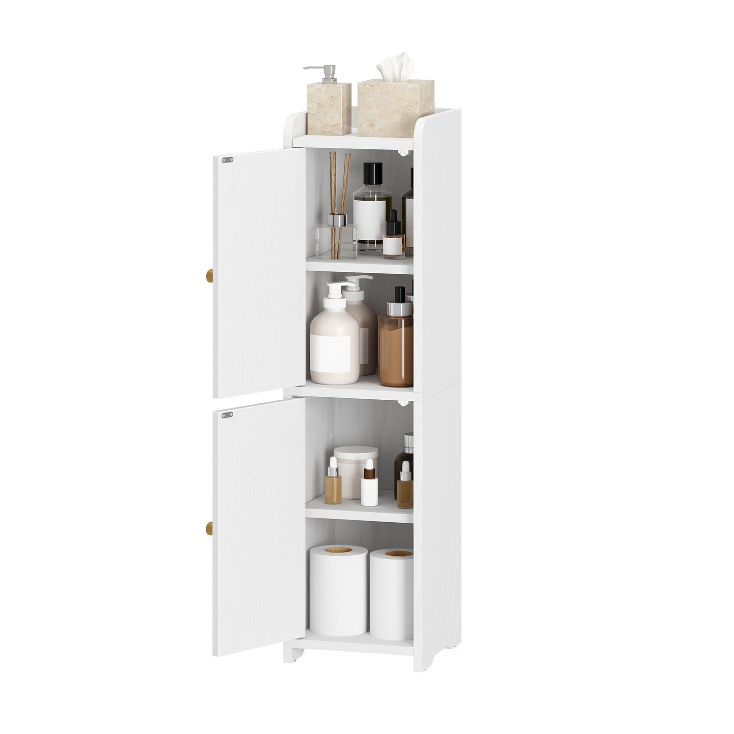 Hzuaneri Bathroom Storage Cabinet, Small Corner Floor Cabinet with 2 Doors and Adjustable Shelf, Narrow Toilet Paper Cabinets, Bathroom Organizer for Small Spaces, 7.9" D x 7.9" W x 29.5" H White