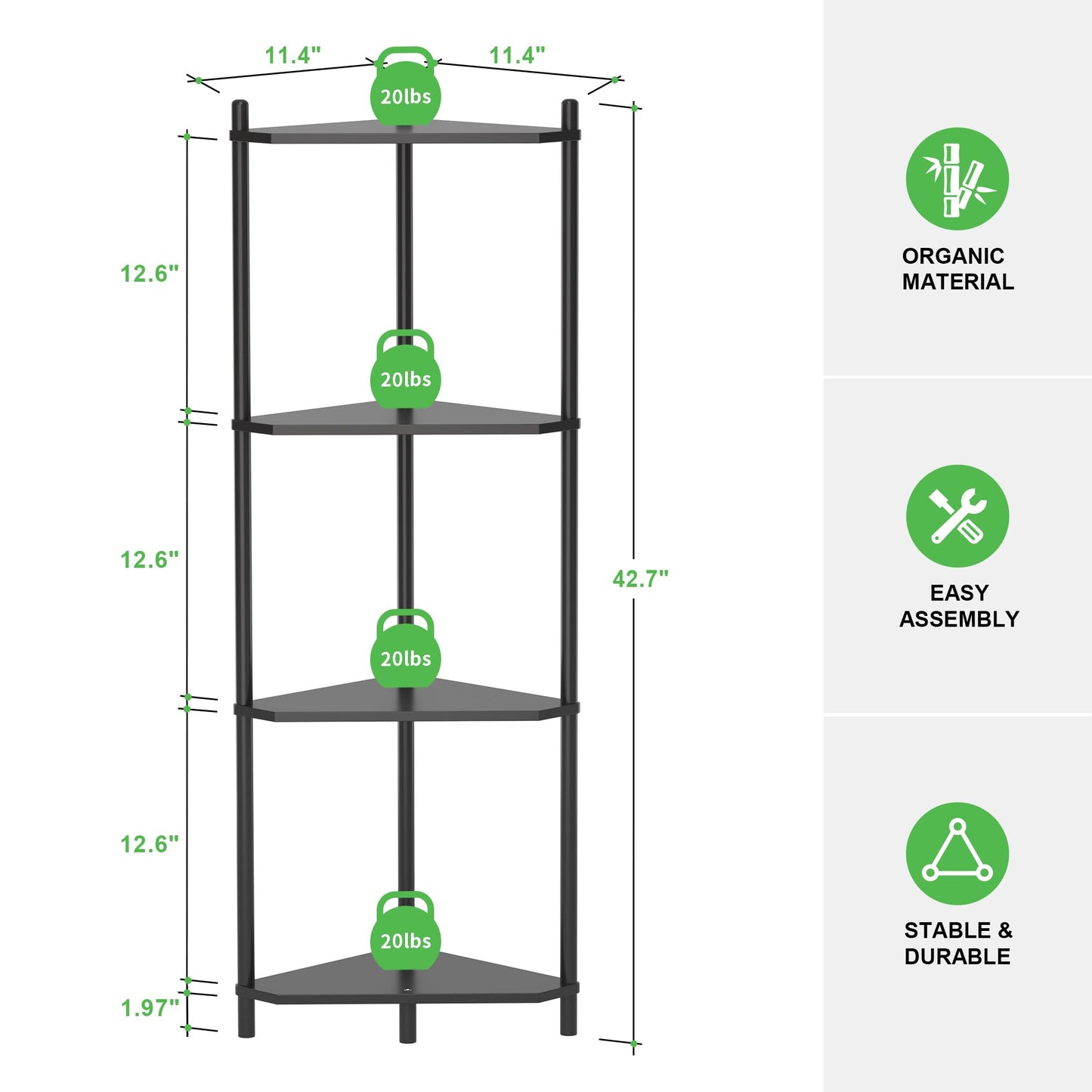Wisuce Corner Shelf Stand - 4 Tier Black Bamboo Small Corner Bookshelf for Office Kitchen Bedroom Plant Stand Living Room Decor Small Space