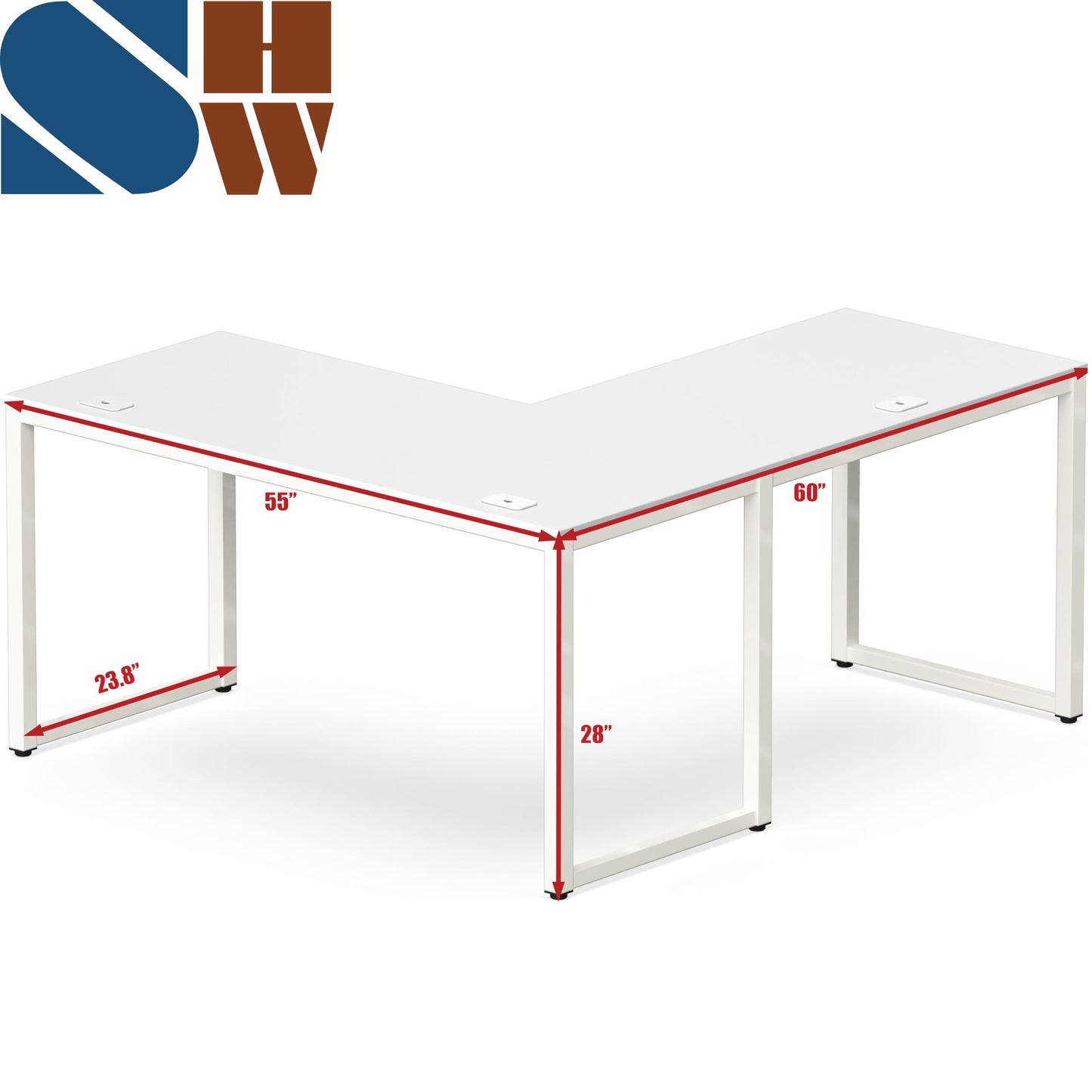 SHW 55 x 60 Inches Commercial-Grade L-Shape Corner Office Computer Desk, White