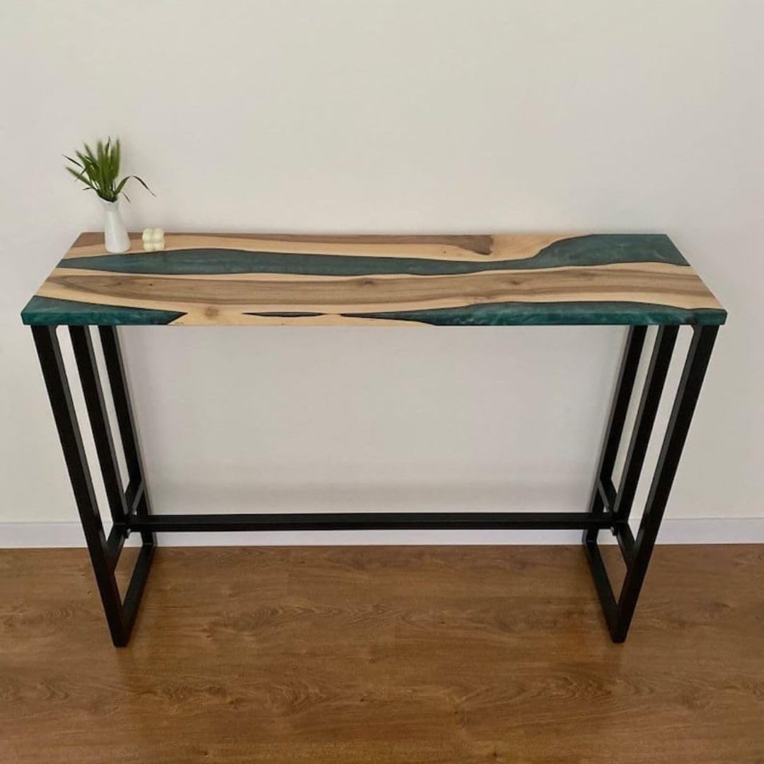 Handcrafted Live Edge Epoxy River Coffee Table, Natural Wood and Green Resin for Kitchen, Home, Office, Livingroom, Bedroom (Large)