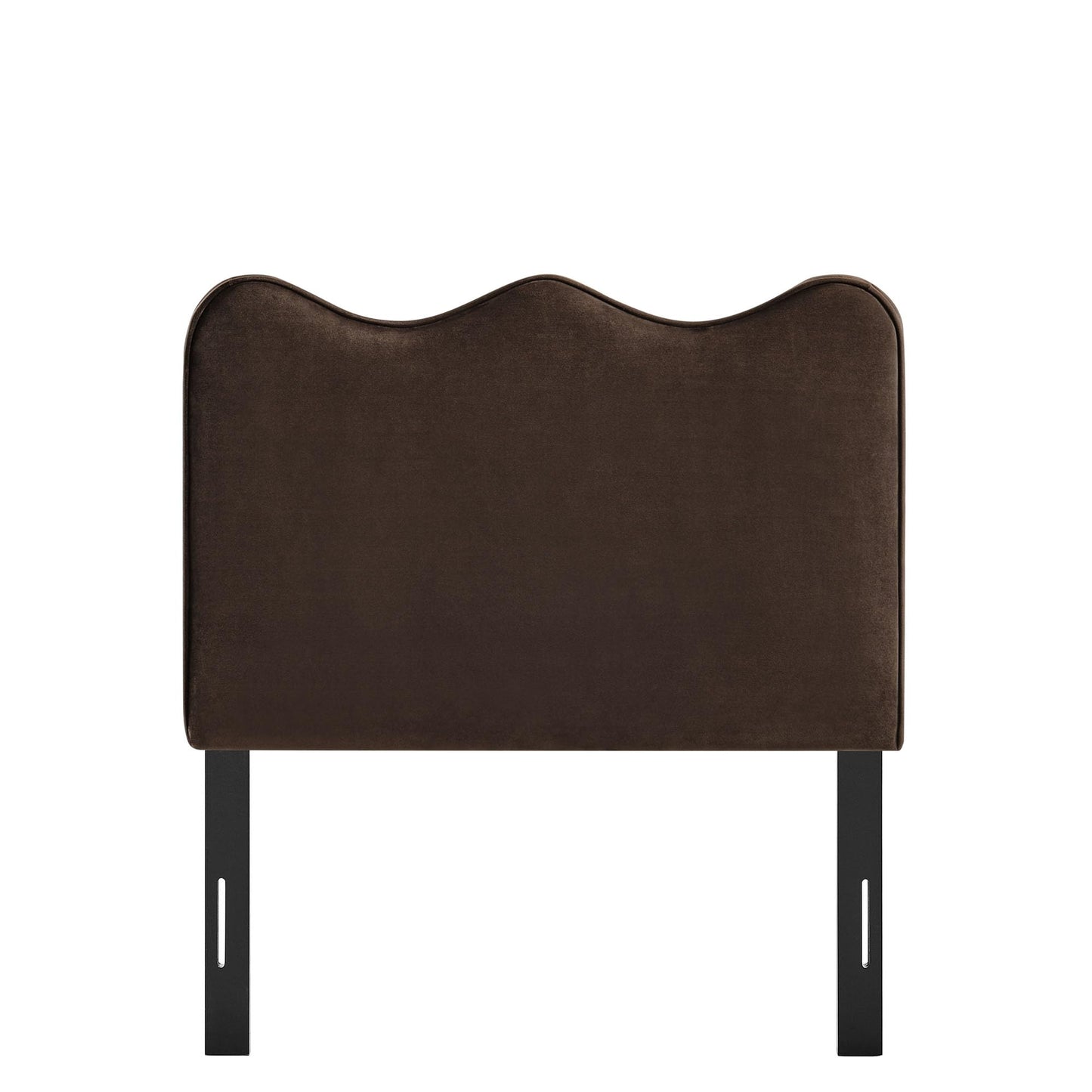 Monday Athena Twin Size Performance Velvet Adjustable Headboard in Chocolate Brown - with Scalloped Wave Design and Stain-Resistant Velvet Upholstery