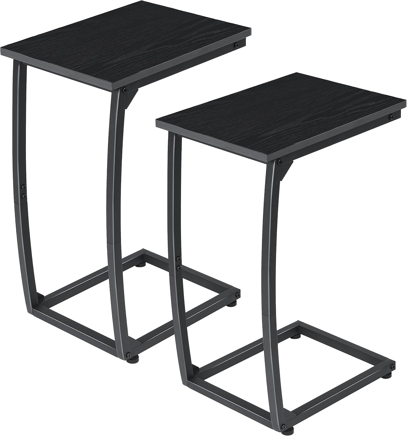 LAKEMID C Shaped End Table Set of 2,Side Table for Couch,Curved Support Legs, Slide Under Couch Table for Sofa, TV Tray Table for Living Room Bedroom(Black)