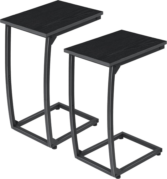 LAKEMID C Shaped End Table Set of 2,Side Table for Couch,Curved Support Legs, Slide Under Couch Table for Sofa, TV Tray Table for Living Room Bedroom(Black)