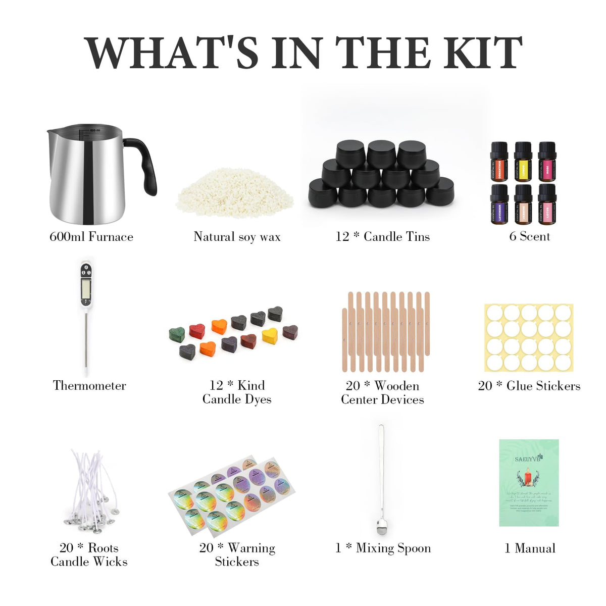 SAEUYVB Candle Making Kit for Adults - Full Set Candle Making Supplies - Soy Candle Kit - DIY Starter Scented Soy Candle Making Kit - Perfect Decoration for Family Life