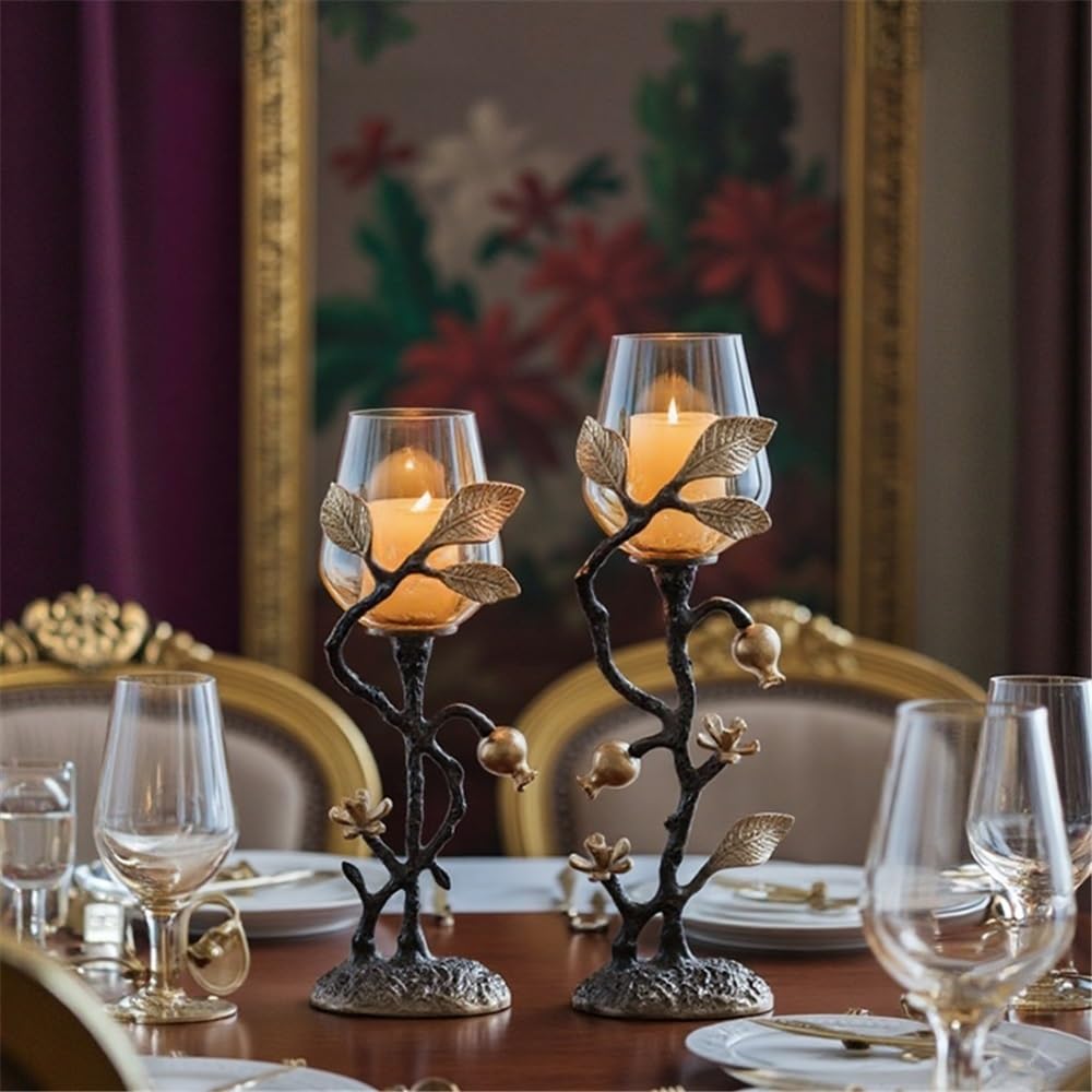 Candlestick Holders Home Creative Candlestick Ornaments Retro Table Decoration Metal Glass Candle Holder Candle Holders(Small)