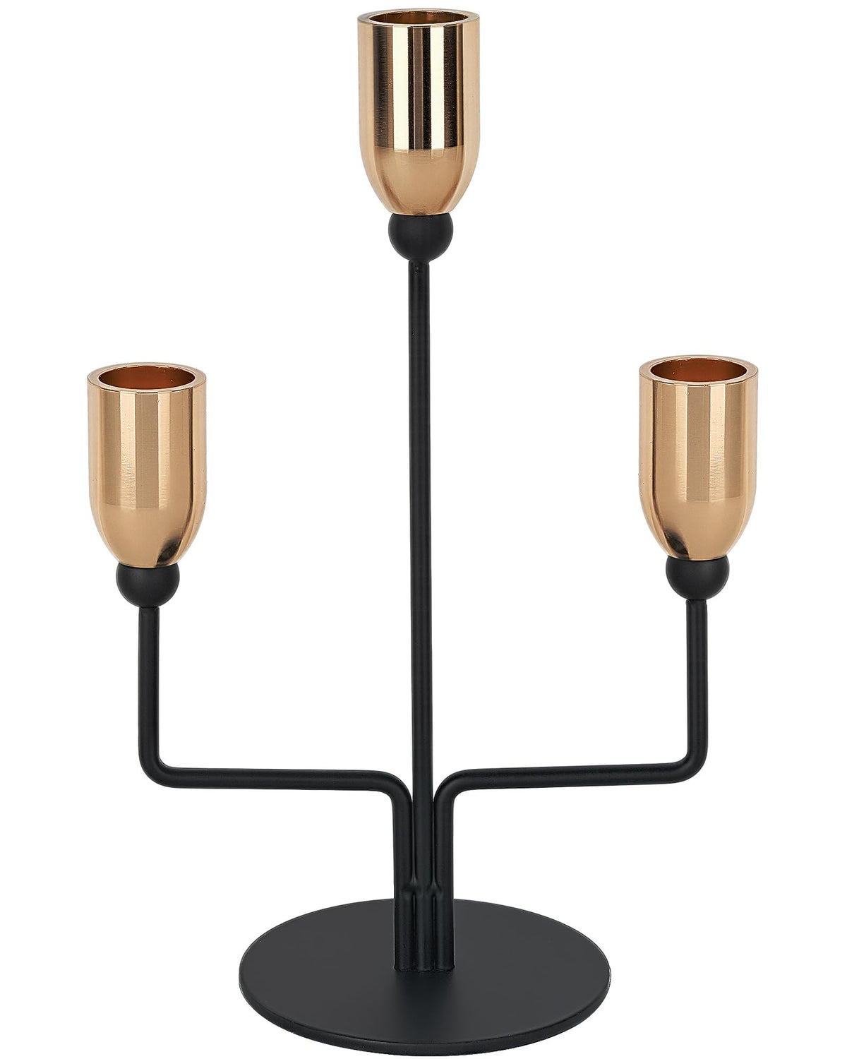 LHQOO Metal Triple Taper Candle Holder, Modern Gold & Black Candle Holder with Stable Base, Decorative Candle Stand for Home Decor, Wedding, Dining, Party, Anniversary