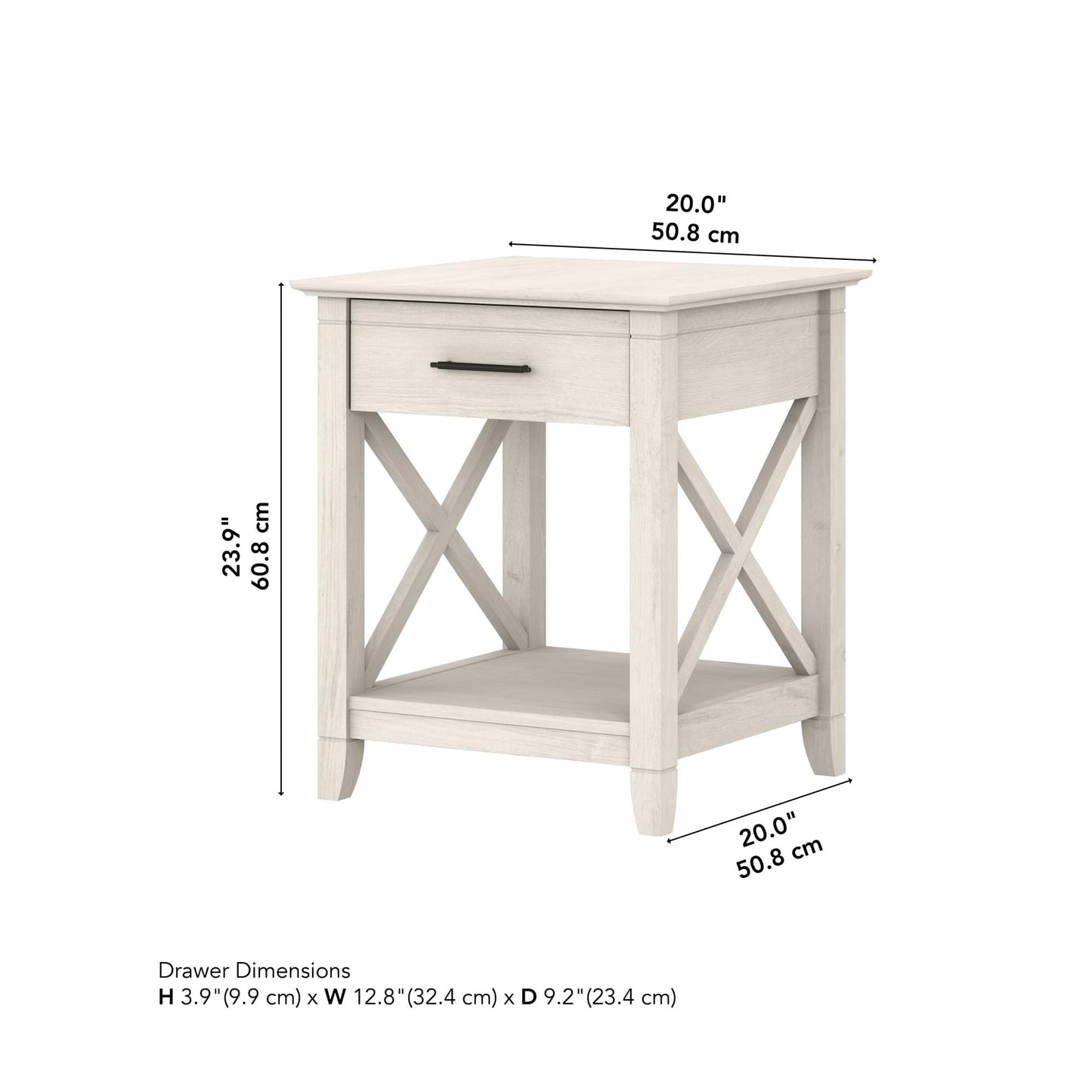 Bush Home End Table with Drawer, Nightstand with Storage, Living Room and Bedroom Furniture, Key West Collection, Linen White Oak