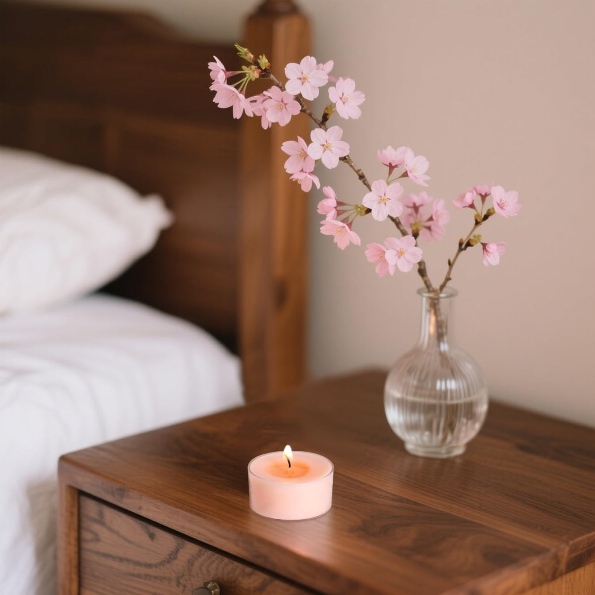 Scented Tea Lights Candles, Sakura Blush, 16 Pack – Soft Pink Scented Tealight Candles– 100% Palm Wax – 6 Hour Burn Time Aromatherapy Tea Light Votive Candle for Spring Decor, Bath, Romance