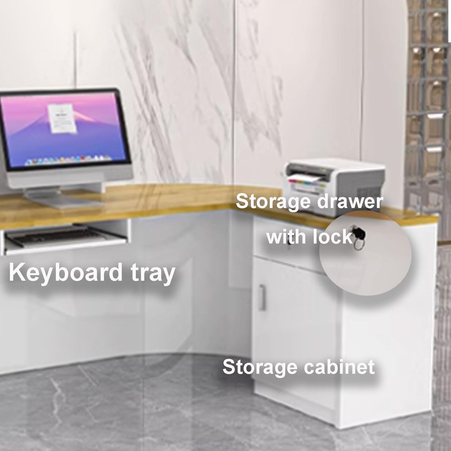 Modern Reception Desk for Office & Lobby - Stylish 140cm White & Black Standing Receptionist Counter, Elegant Front Desk Furniture for Professional Workspaces