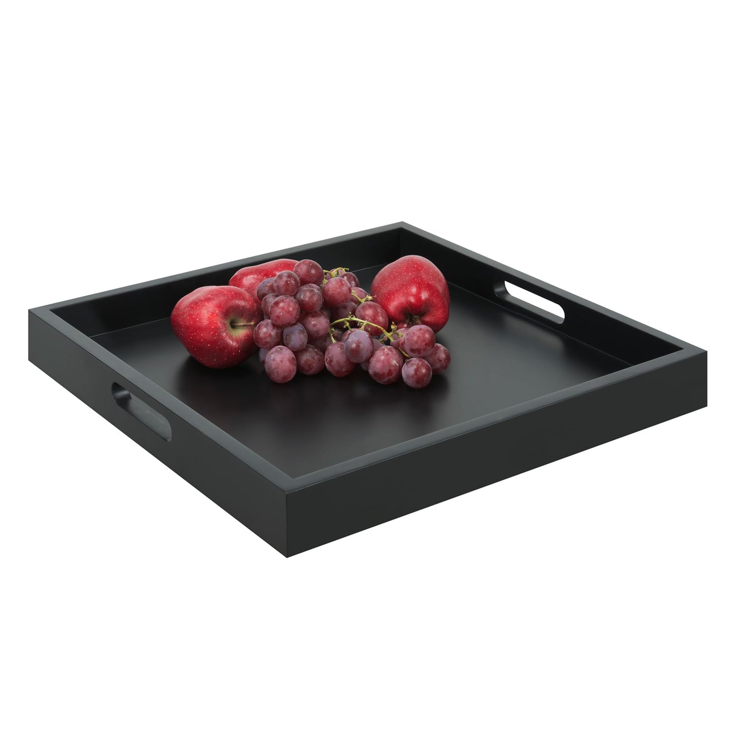 Convenience Concepts Palm Beach Serving Tray 16.75" - Kitchen & Living Room Square Wood Decorative Tray with Handles, Ottoman Accent Tray, Coffee Table Tray, Counter Organization & Storage, Black