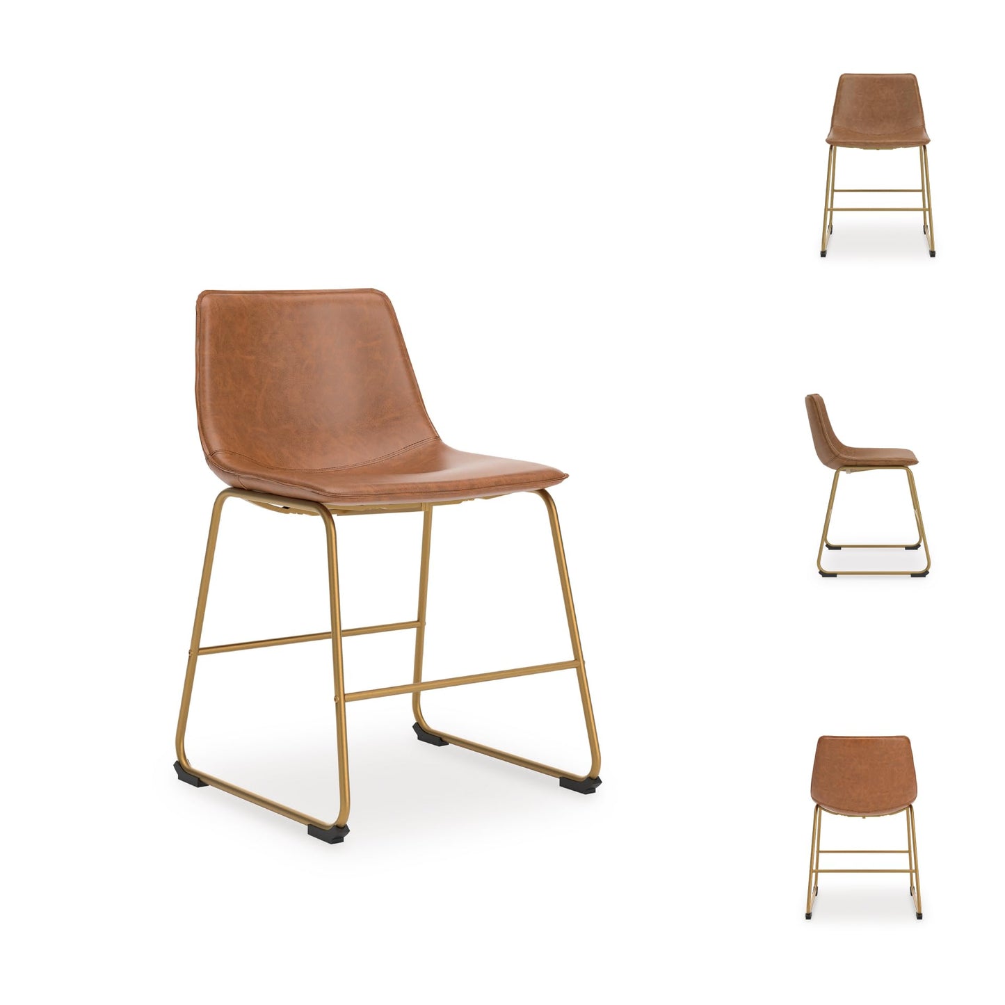 Signature Design by Ashley Lexadine Dining Chairs Set of 2, Mid Century Modern Bucket Seat, Faux Leather Upholstery with Gold Legs, Casual Seating for Kitchen and Dining Rooms, Light Brown