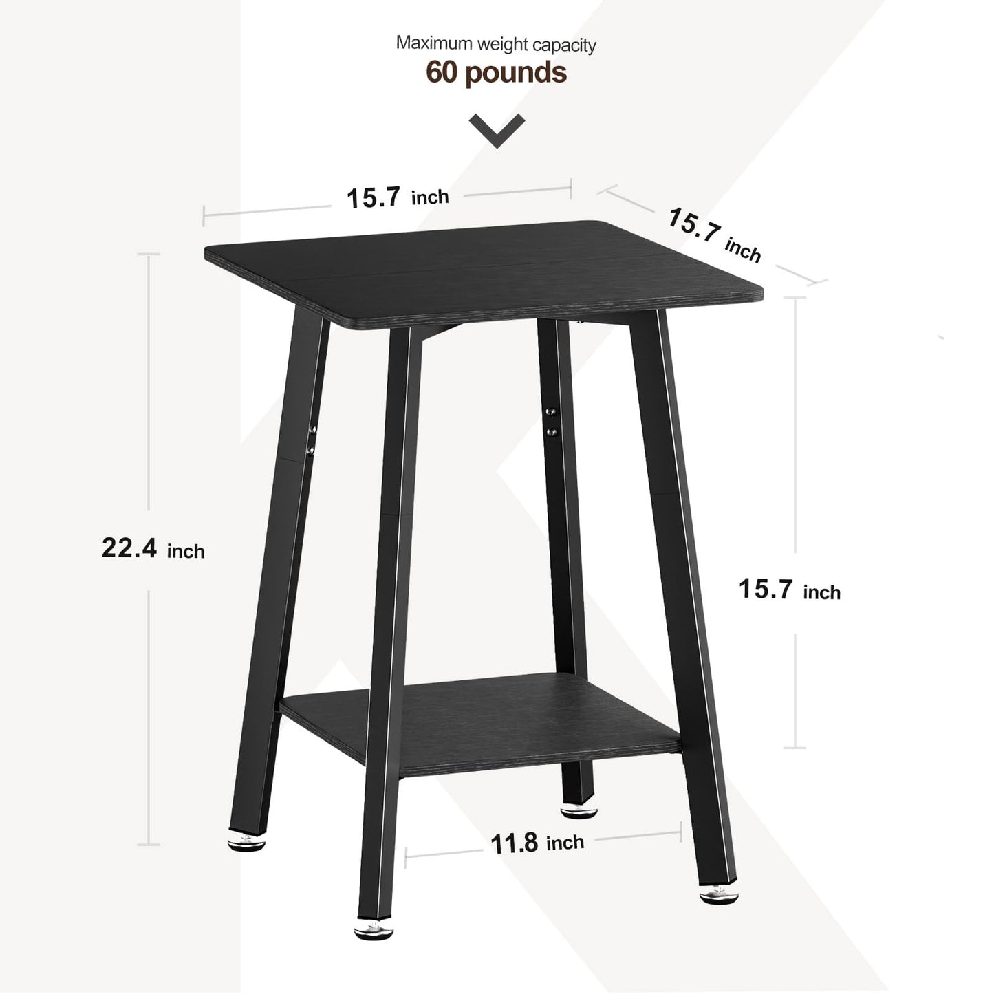 King Oasis 2-Tier Small Side Table for Living Room, End Table with Storage Shelf, Wood & Metal Bedside Table Nightstand for Small Spaces, Sturdy Sofa Side Table for Bedroom, Matte Black 2pcs