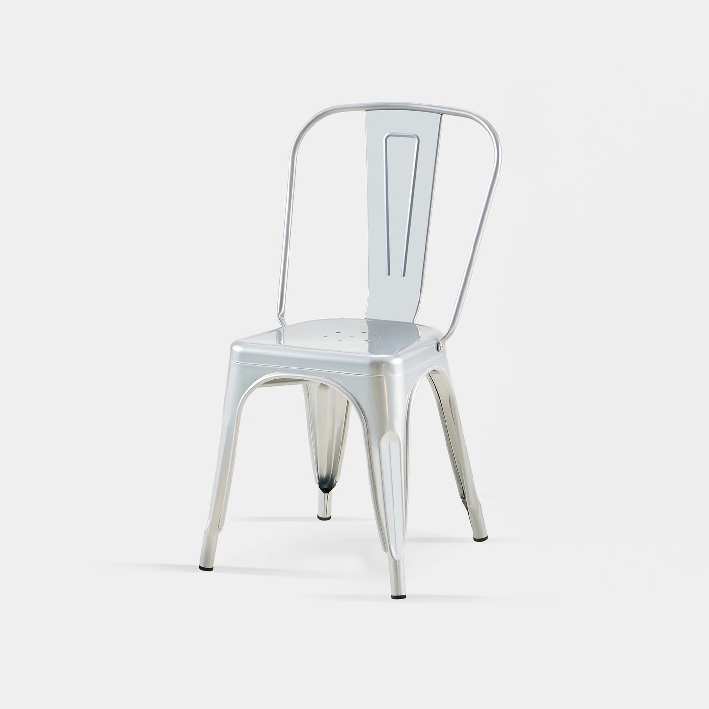 AC Pacific 18 Inch Seat Height Industrial Metal Dining Chairs, Stackable Kitchen or Bar Seat, Durable Modern Design, Versatile Accent Furniture, Set of 2, Silver