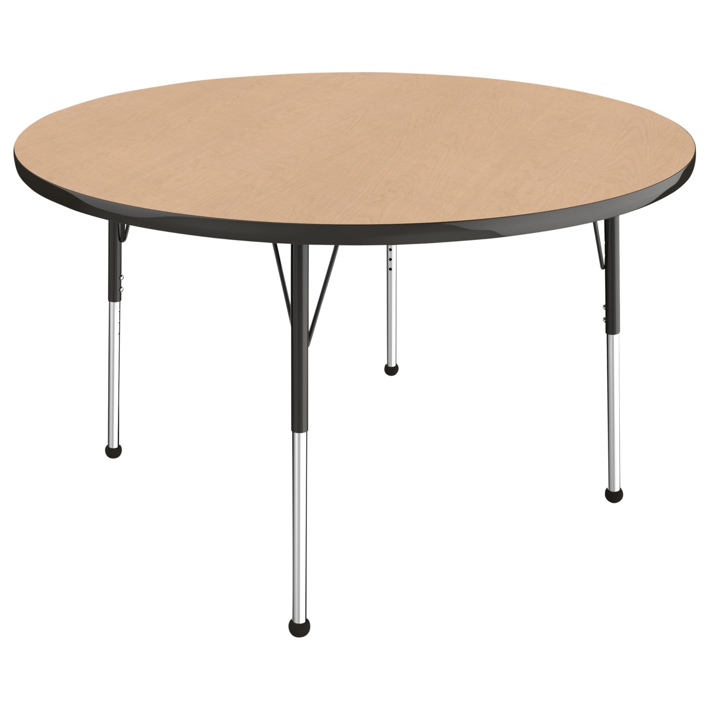 Factory Direct Partners FDP 48" Round Thermofused Classroom Activity Table with Standard Ball Glide Legs, Adjustable Height 19"-30" - Maple/Black, 10138-MPBK